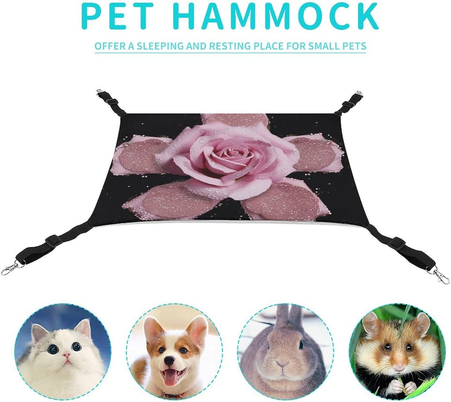 review Hanging Pet Hammock, Glitter Pink Rose Printed Soft Breathable Pet Hammock with Adjustable Straps and Metal Hooks for Cats Small Dogs Rabbits Sugar Gliders