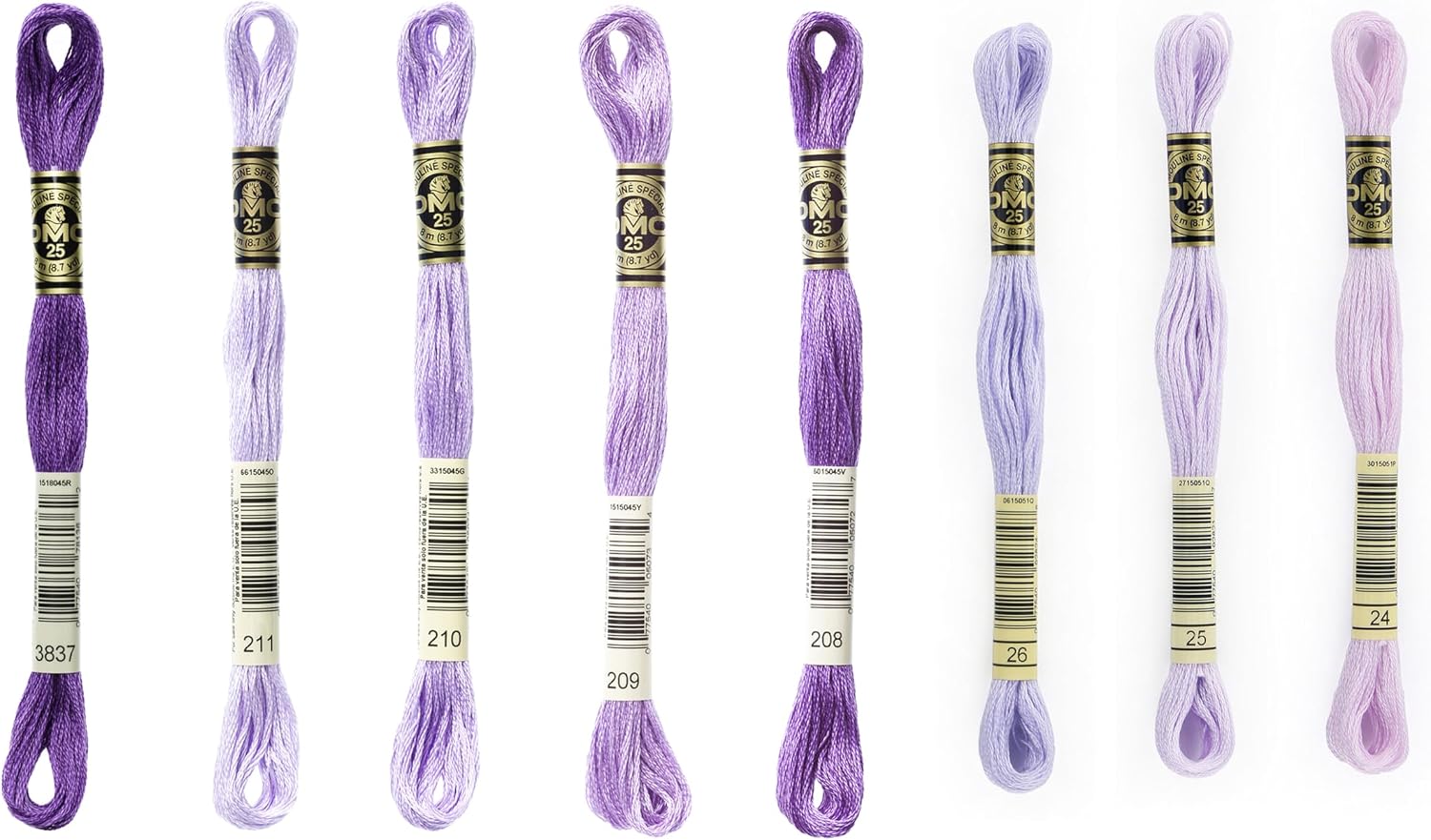 DMC 6-Strand Embroidery Cotton Bundle - Lavender Color Family - 8 Skeins of Thread - 8.7yd Skeins