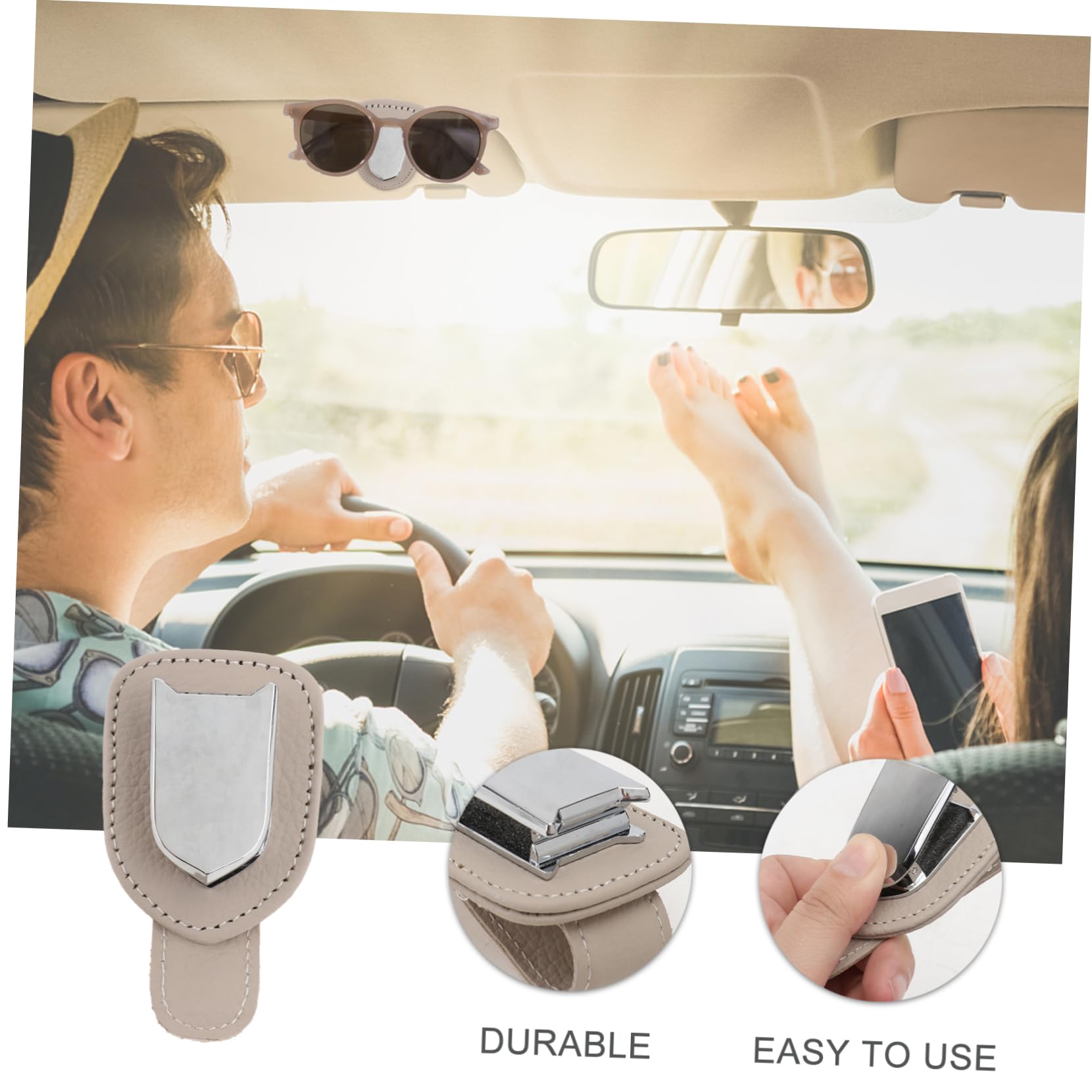 Ciieeo 2pezzi Porta Occhiali da Sole per Auto Clip in Pelle e Inossidabile Porta Biglietti per Occhiali da Vista per Aletta Parasole per Auto