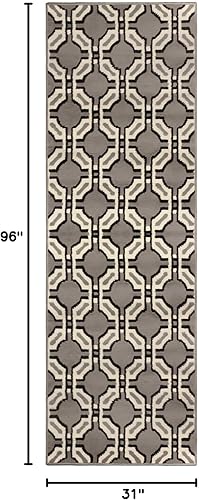 Miniatura 2 de Superior Alfombra moderna geométrica Art-Deco enrejada para interiores, 3 x 5 pies, color gris