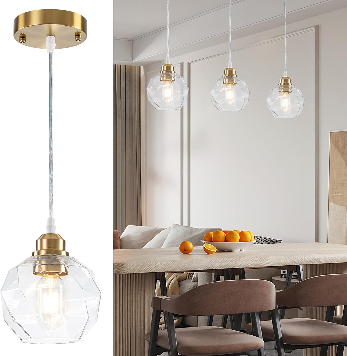 wilon pendant lights kitchen island glass pendant light fixture with plaid striped globe glass shade brass gold pendant lighting modern ceiling hanging lights for sink dining room entryway 6.3'' gold