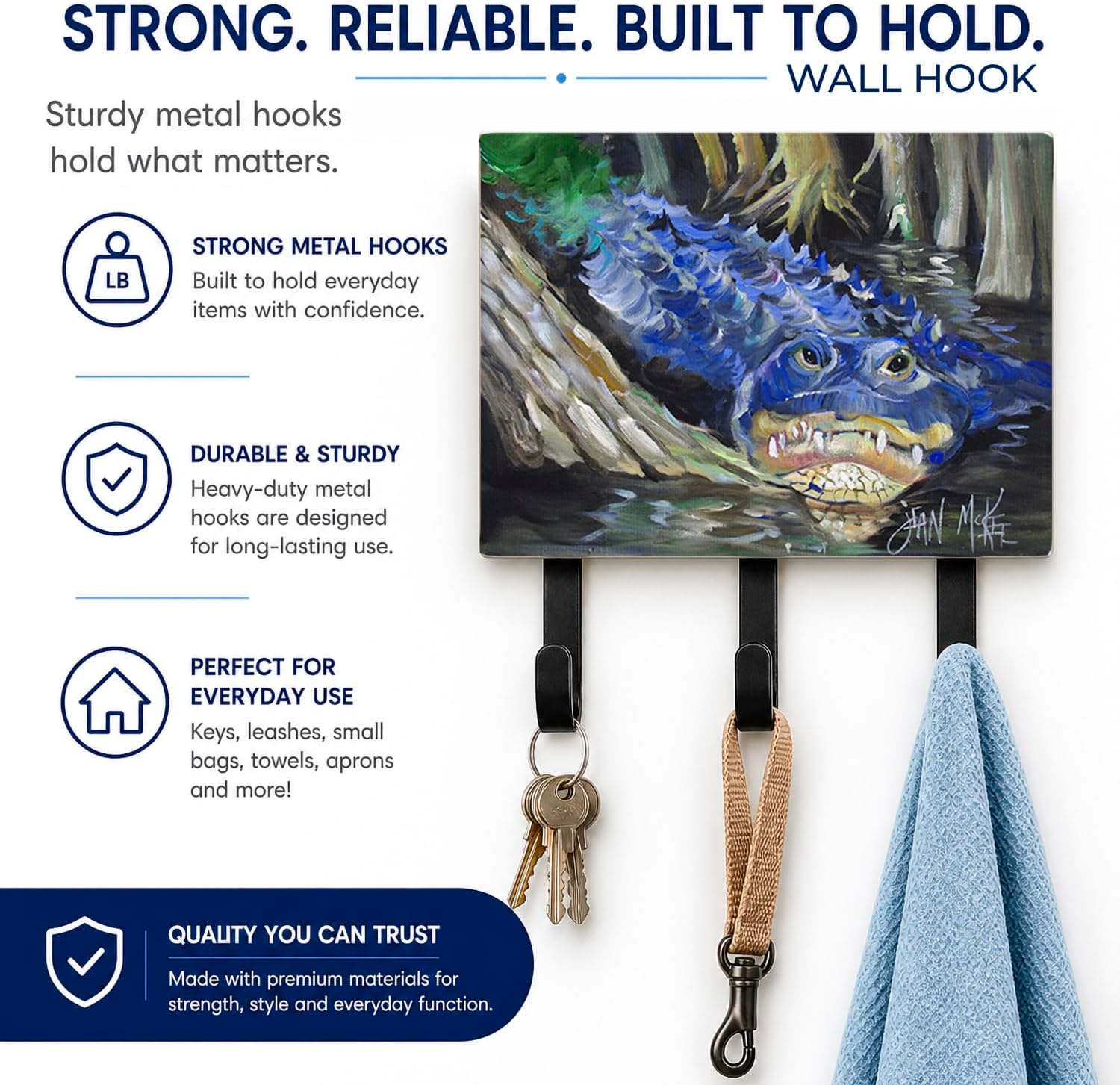 Caroline's Treasures JMK1135TH68 Blue Alligator Leash or Key Holder, Wall Hooks, Key Hooks Holder, Coat Rack Wall Mount, Coat Hooks, Hooks for Hanging Keys, Towels, Aprons, Leashes, image 4