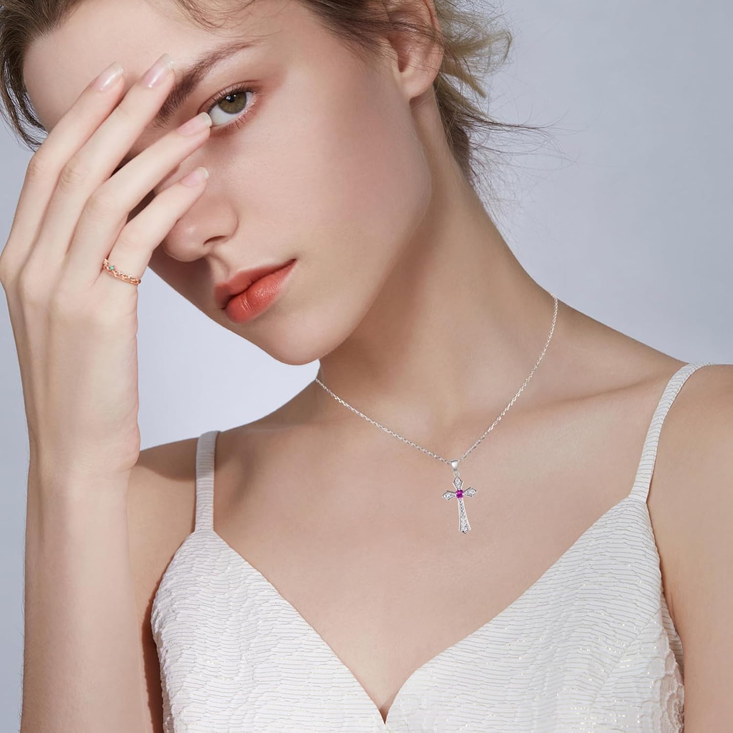 Sterling Silver Plated Inspirational Cross Necklace for Women | Elegant Cubic Zirconia Faith Pendant with Adjustable Chain - Image 2