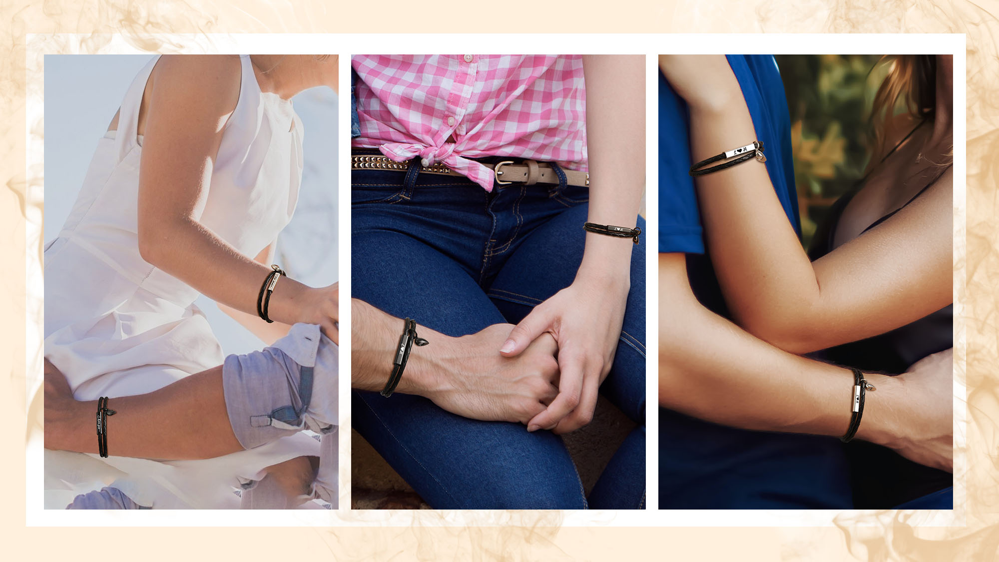 Bracelets Couple Personnalisés Gravés - Acier Inox, Corde Réglable, Cadeau Amour