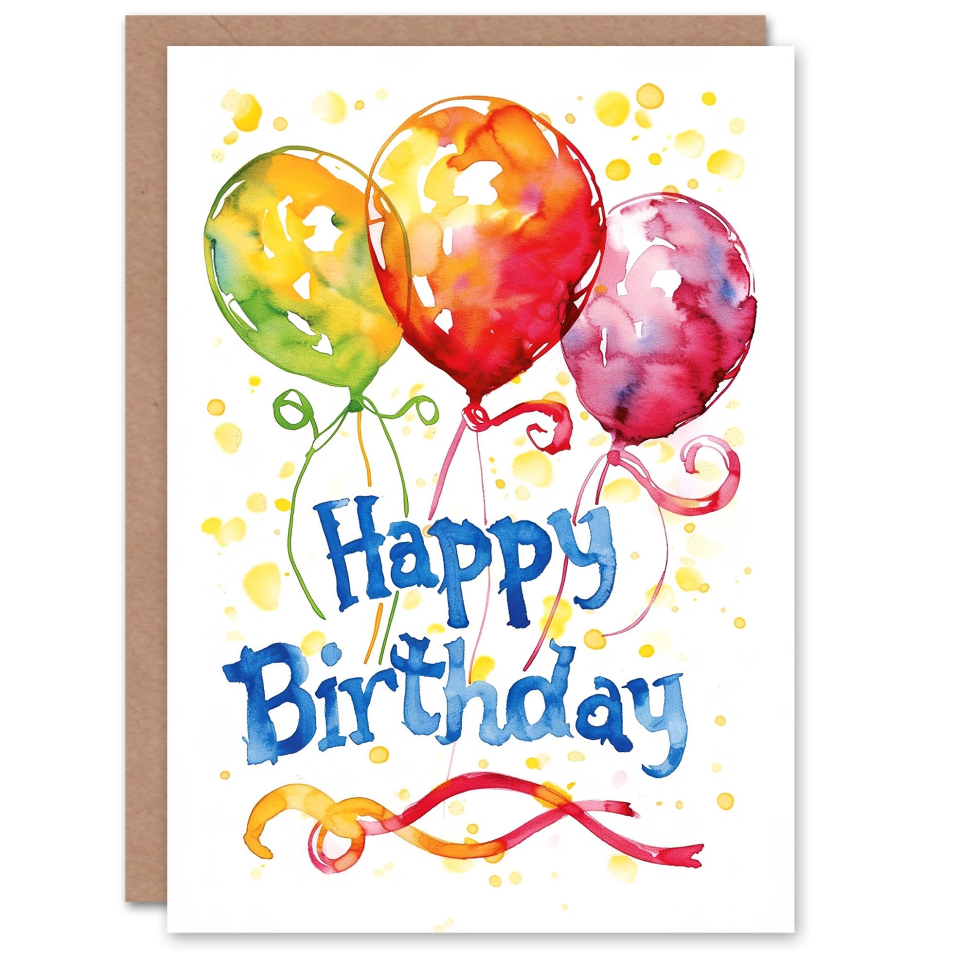 Artery8 Birthday Card Colourful Watercolour Splash Balloons Painting For Him Her Man Woman Girl Boy Wife Husband Greeting Card