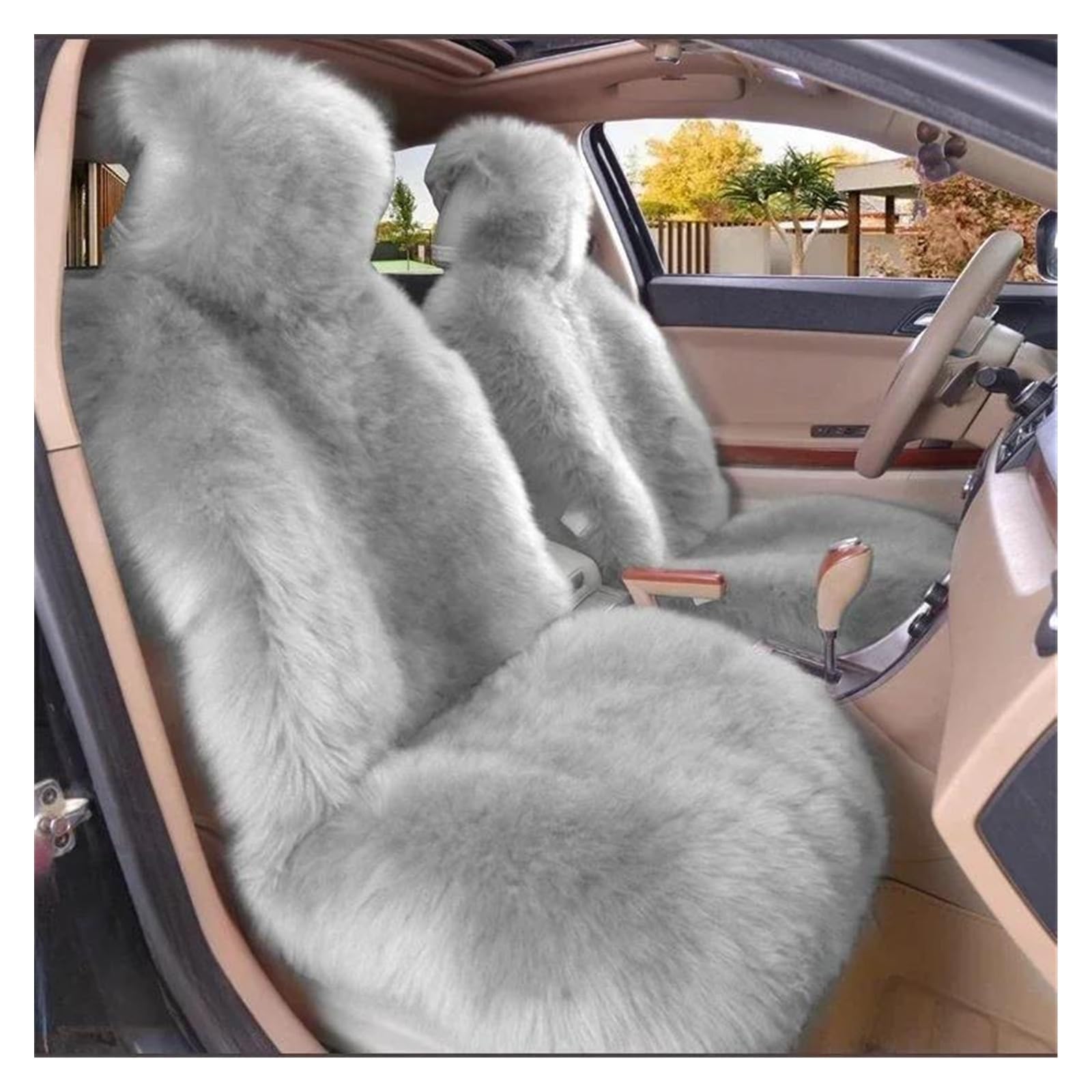 DZSYBUIGB Warm Plush Seat Covers Universal Long Wool Fur Front Seat Protect Cushion Mat for Auto Accessories Car Seat Protector (1pc Light Gray)