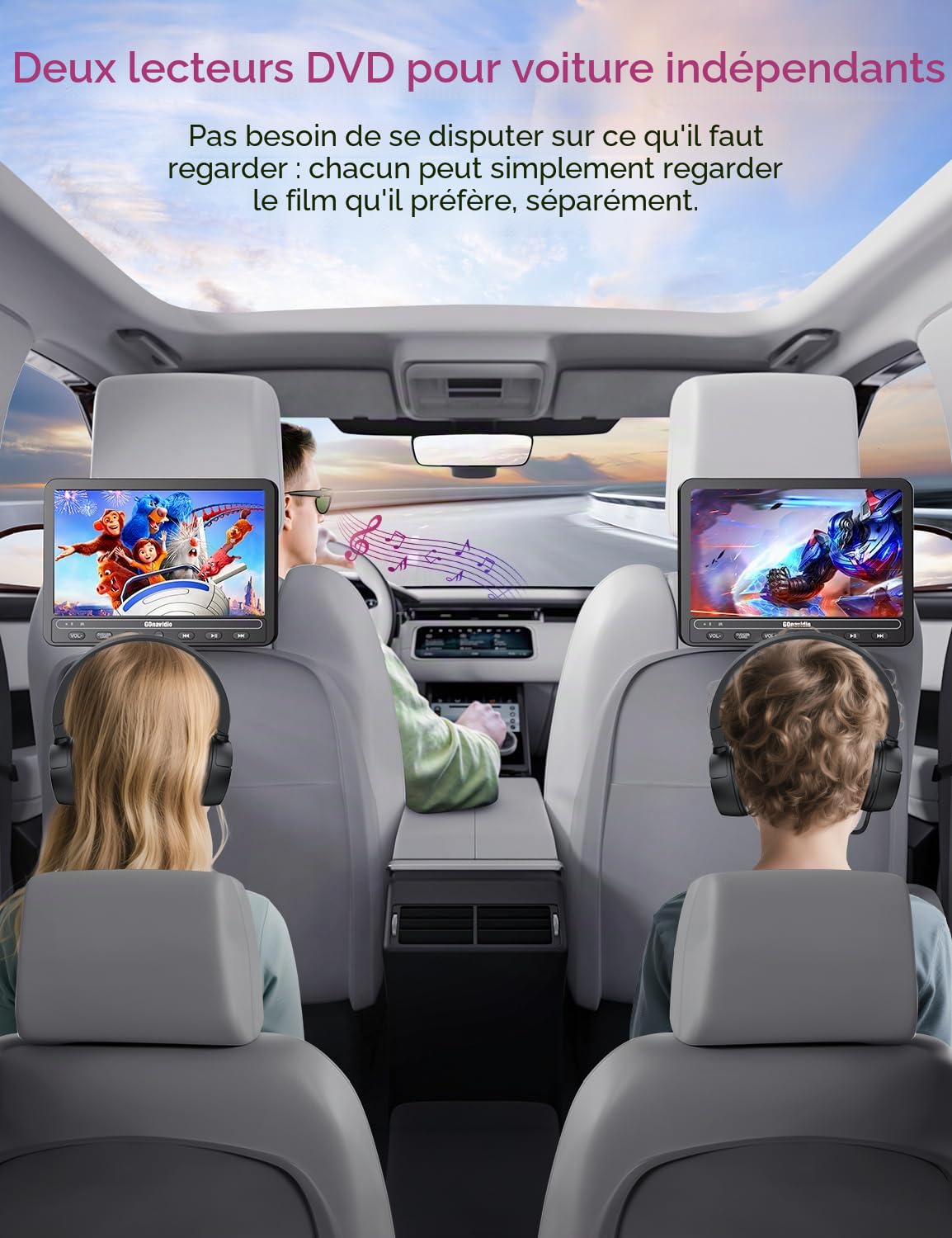 Lecteur DVD portable pour voiture 10,5" GOnavidio avec entrée HDMI, batterie rechargeable intégrée, lecteur DVD de voiture compatible avec carte USB/TF