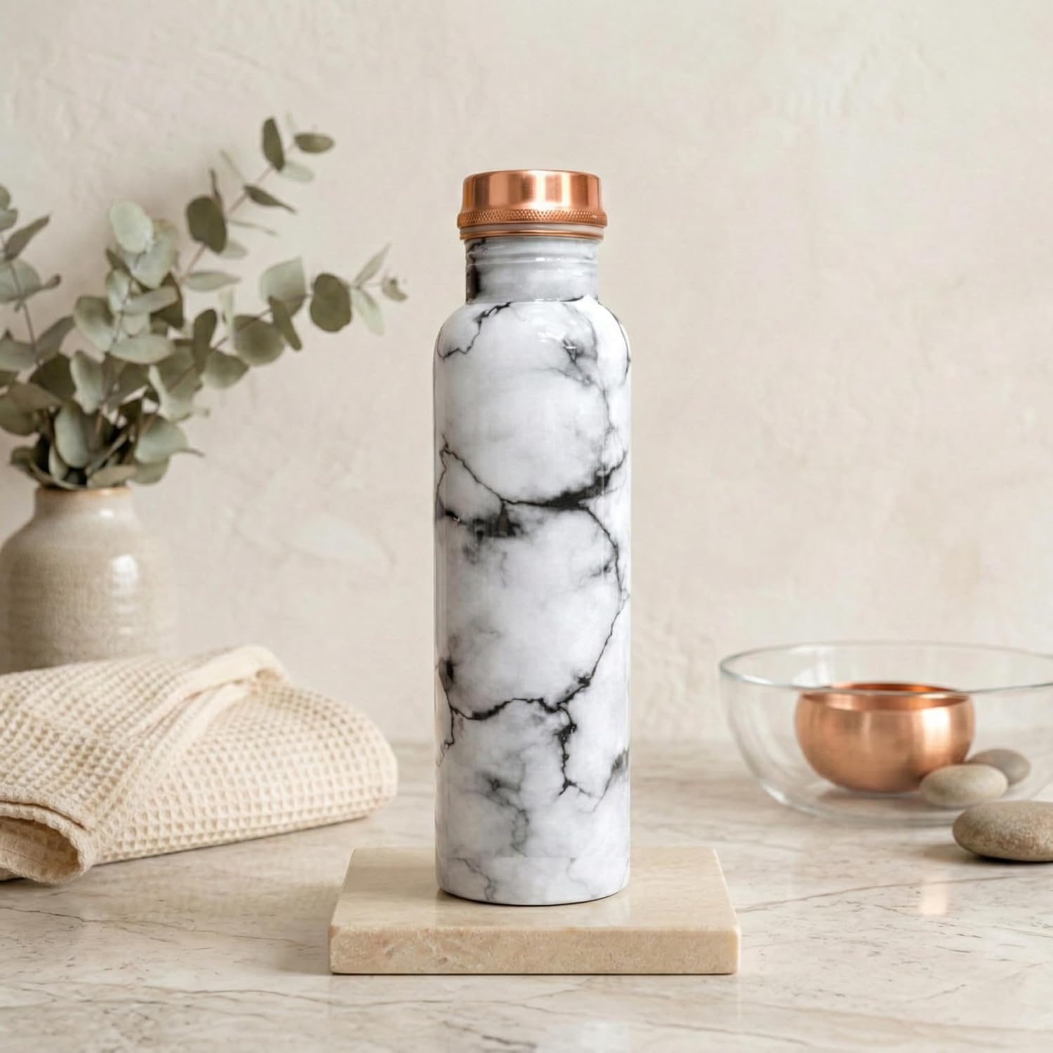 Meena Pure Copper Water Bottle for Drinking 34 oz Leak Proof Lid Bottle for Yoga Gym Office Home and Travel (Classic)