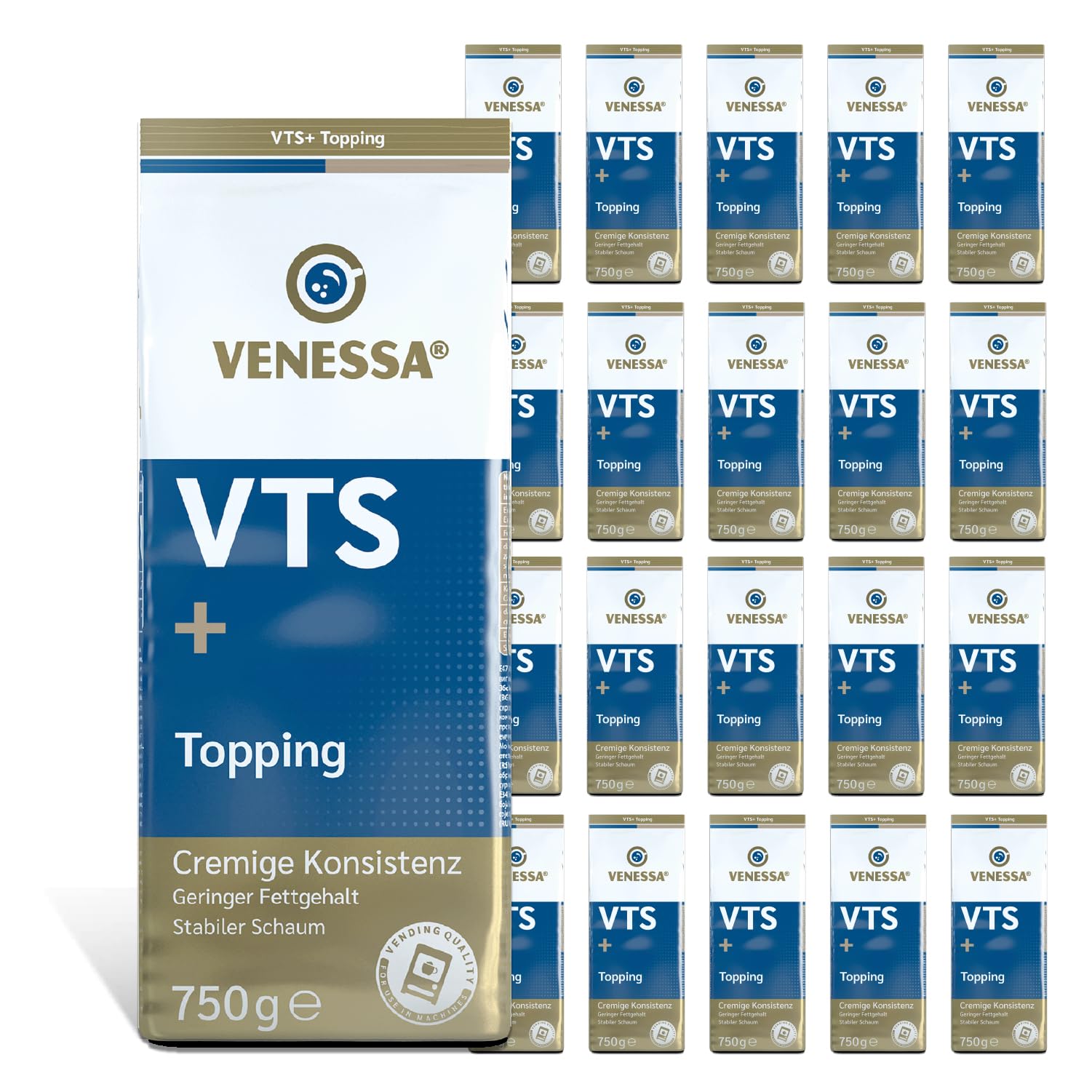 Venessa VTS+ Topping 20 x 750 g rozpuszczalny 99,8% odtłuszczonego mleka, odtłuszczone mleko w proszku do automatów Vending, opakowanie ekonomiczne