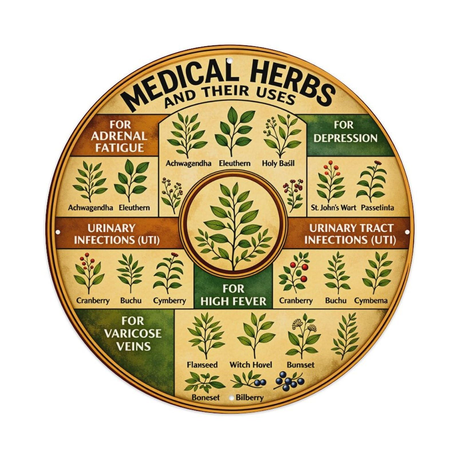 Medical Herbs And Their Uses Metal Tin Sign Vintage Garden Bedroom Cafe Bar Man Cave Home Wall Decor Metal Poster 8x8 inches