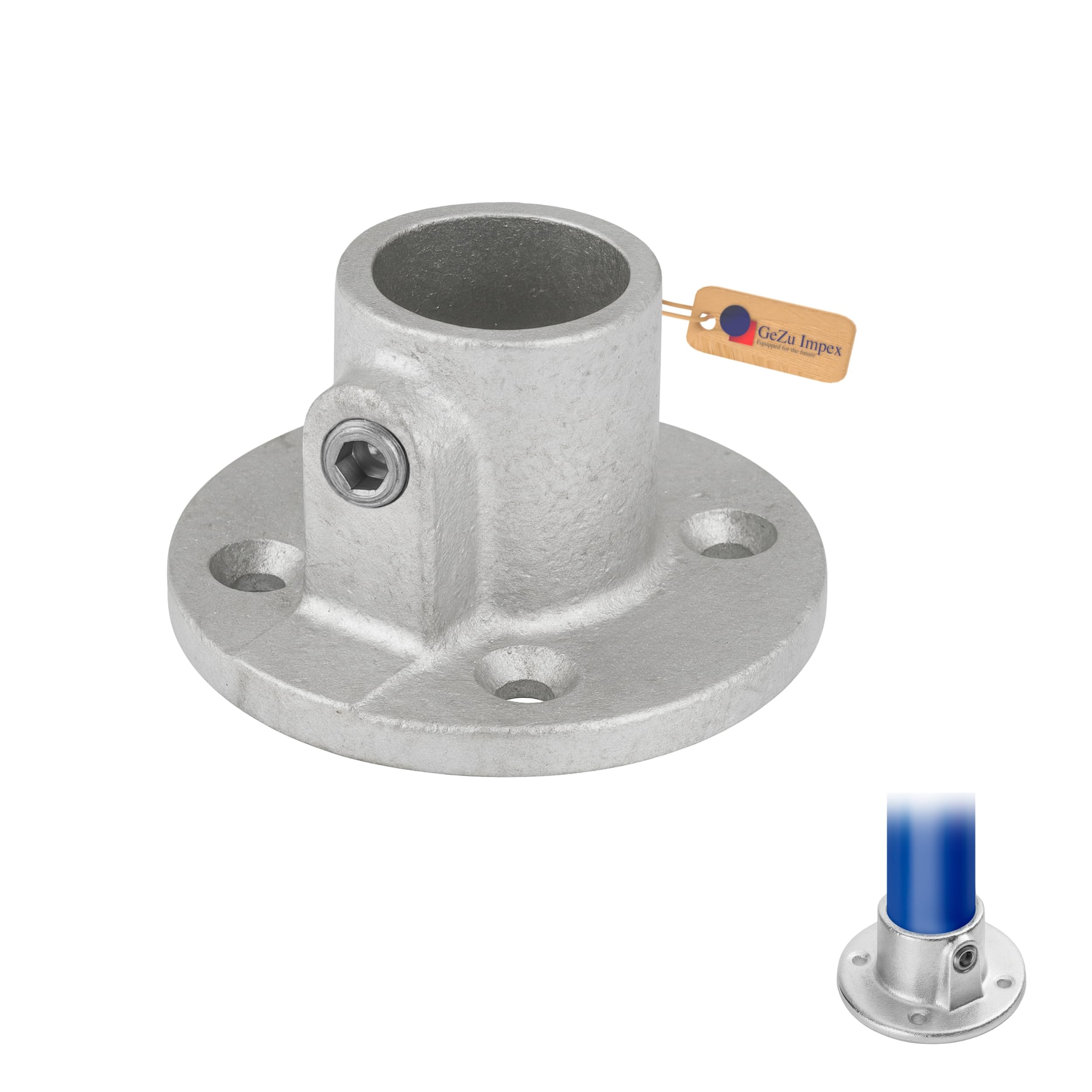 GeZu Impex Base Plate Tube Clamp Ø 27 mm Hot Dip Galvanised Silver Railing Base Flange Clamp Pipe Handrail Fitting