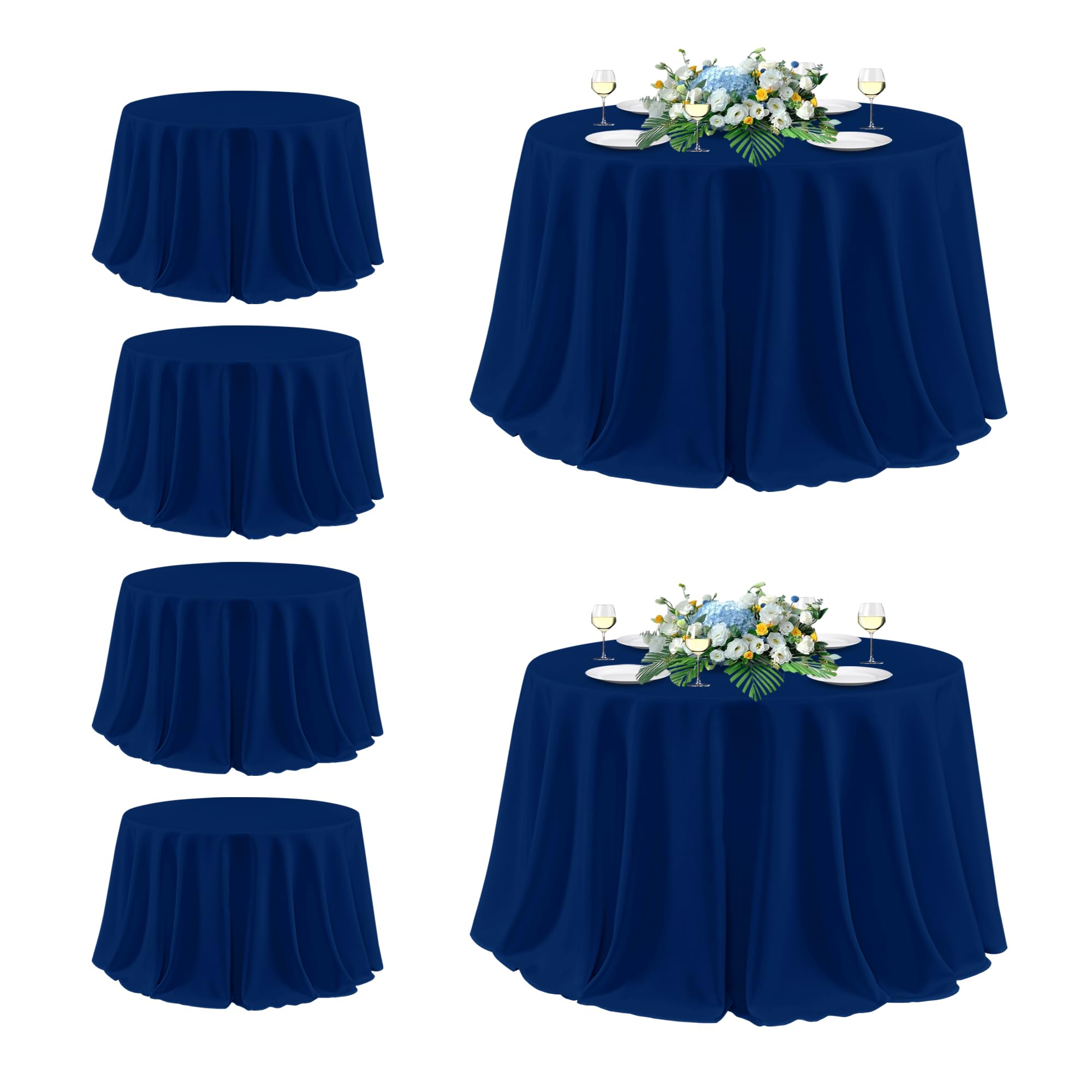 sancua Round Tablecloth 132 Inch Fit 54-96 Inch Tables, 6 Pack Navy Blue
