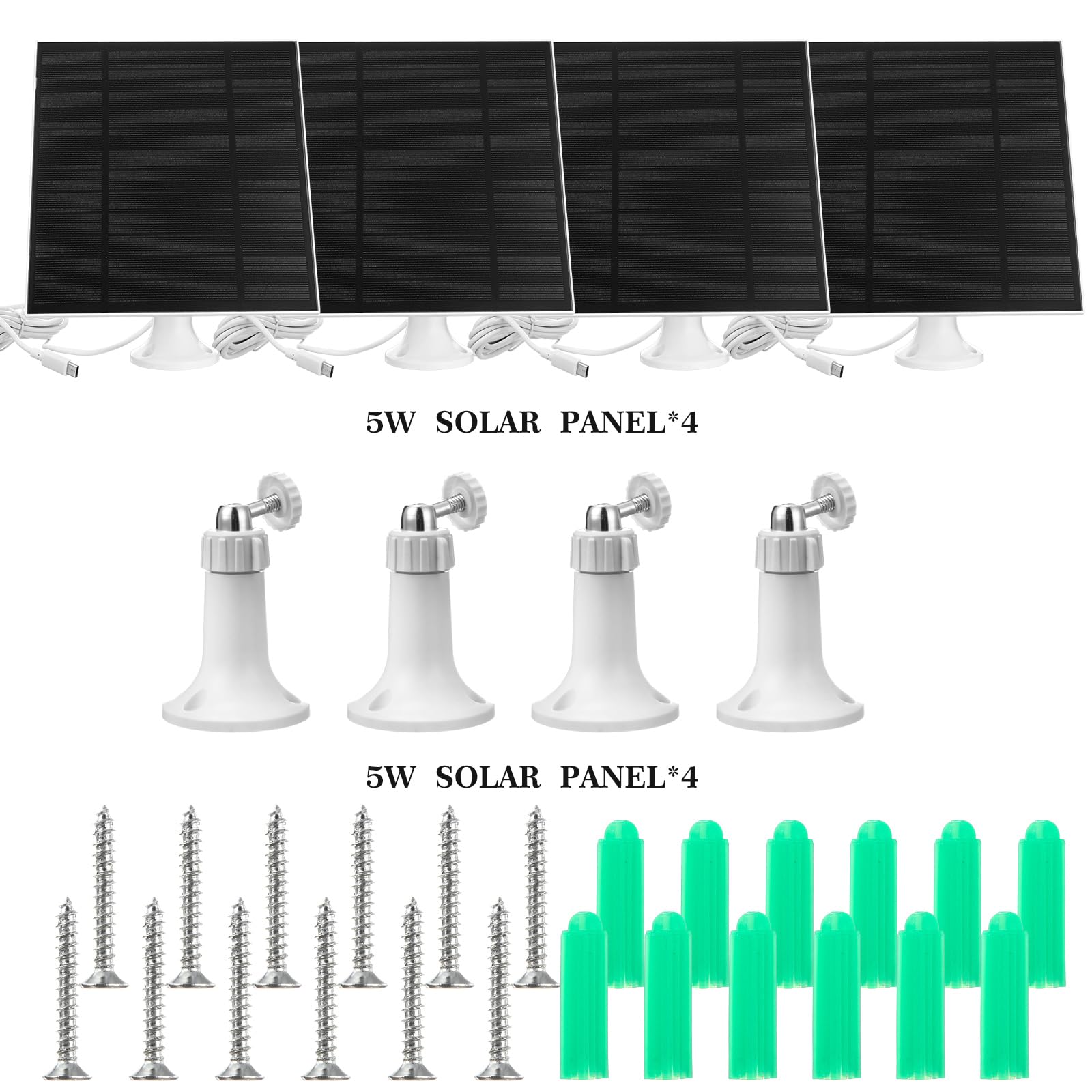 Confezione da 4 pannelli solari da 5 W per telecamere di sicurezza, pannello solare impermeabile per telecamera ad anello, con staffa di sicurezza regolabile a 360°, pannello di ricarica