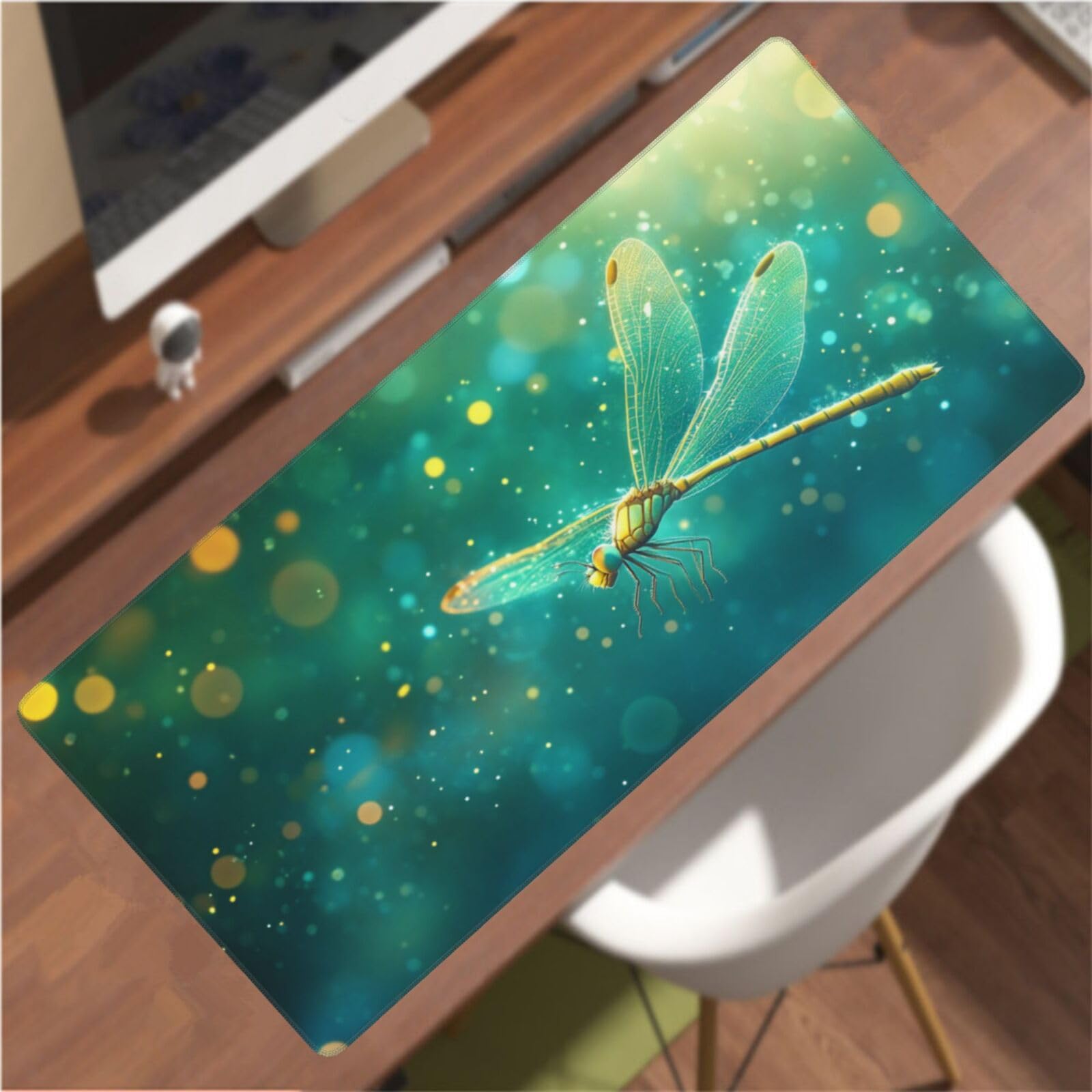 Tapis de Souris XXL 90 x 40 cm, Vert & Libellule Tapis de Bureau G677