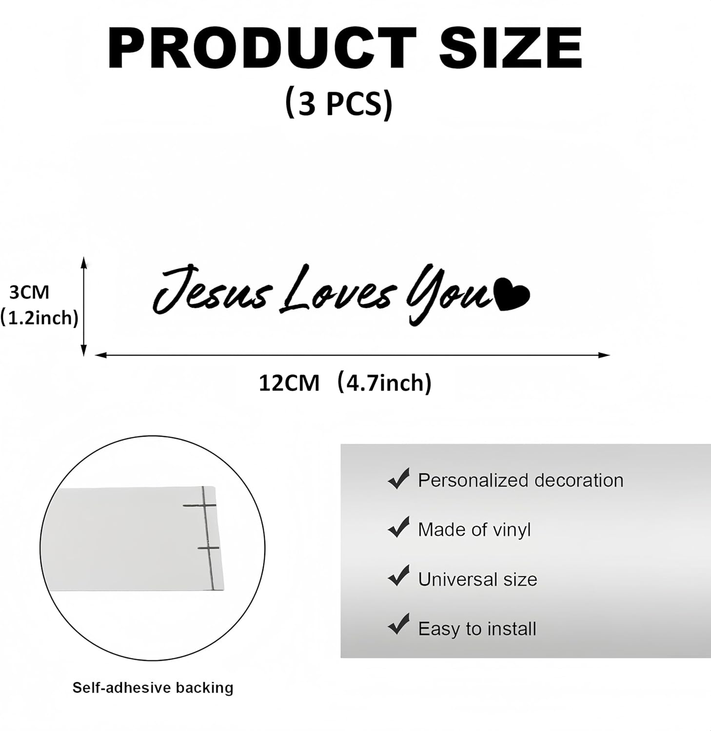 3 x Jesus Loves You Rearview Mirror Decal Water Bottle Stickers Affirmation Reminder Sticker Laptop Bumper Sticker Tumbler Vinyl Sticker Car Mirror Decal New Car Decor (Black) - Image 6