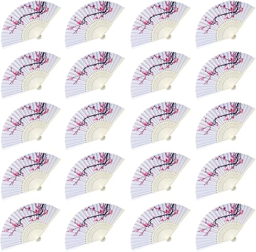 LYART 20 piezas de delicado diseño de flor de cerezo plegable de seda, regalos de boda, fanáticas, damas, regalo de boda de iglesia, recuerdos de