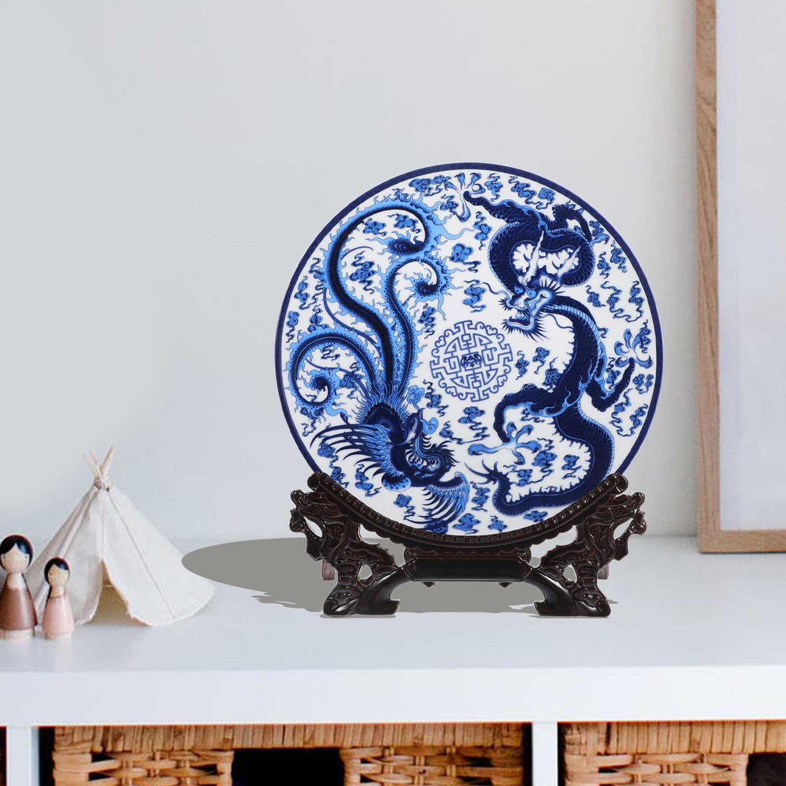 Plato Decorativo de Porcelana Azul y White, Cerámica, Estilo Chino