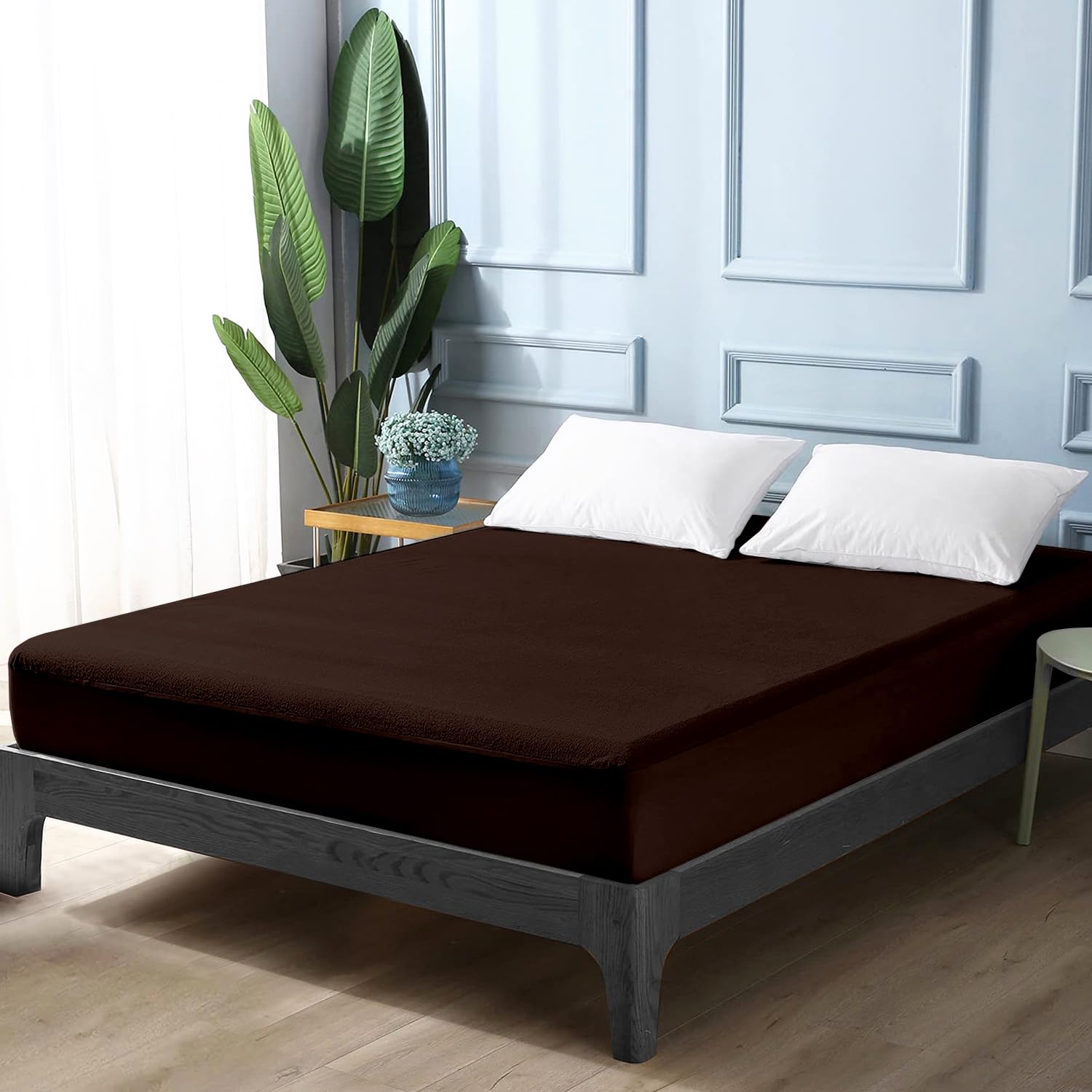 Divine Casa 100% Waterproof Terry Cotton Mattress Protector for King Size Bed, Soft & Breathable Cover with Elastic Fitted Skirt for Home & Hotel Use (72 x 78 Inches, Coffee)-image-47