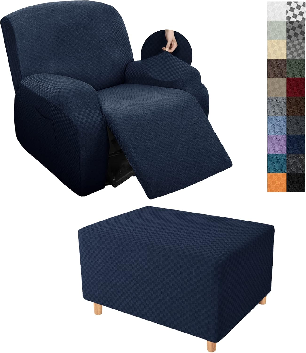 YEMYHOM Small Size Recliner Chair Cover + Small Size Ottoman Cover （Navy）