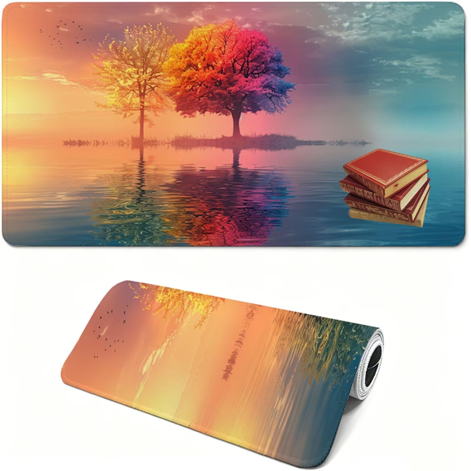 Tapis de Souris, 1600 x 800 x 3 MM Tapis de Souris Rose, Grand Tapis Souris de Jeu avec Arbre, Imperméable, Texturée Résistant à Usure Lavable, pour Gamer, la Maison et Le Bureau XF-466