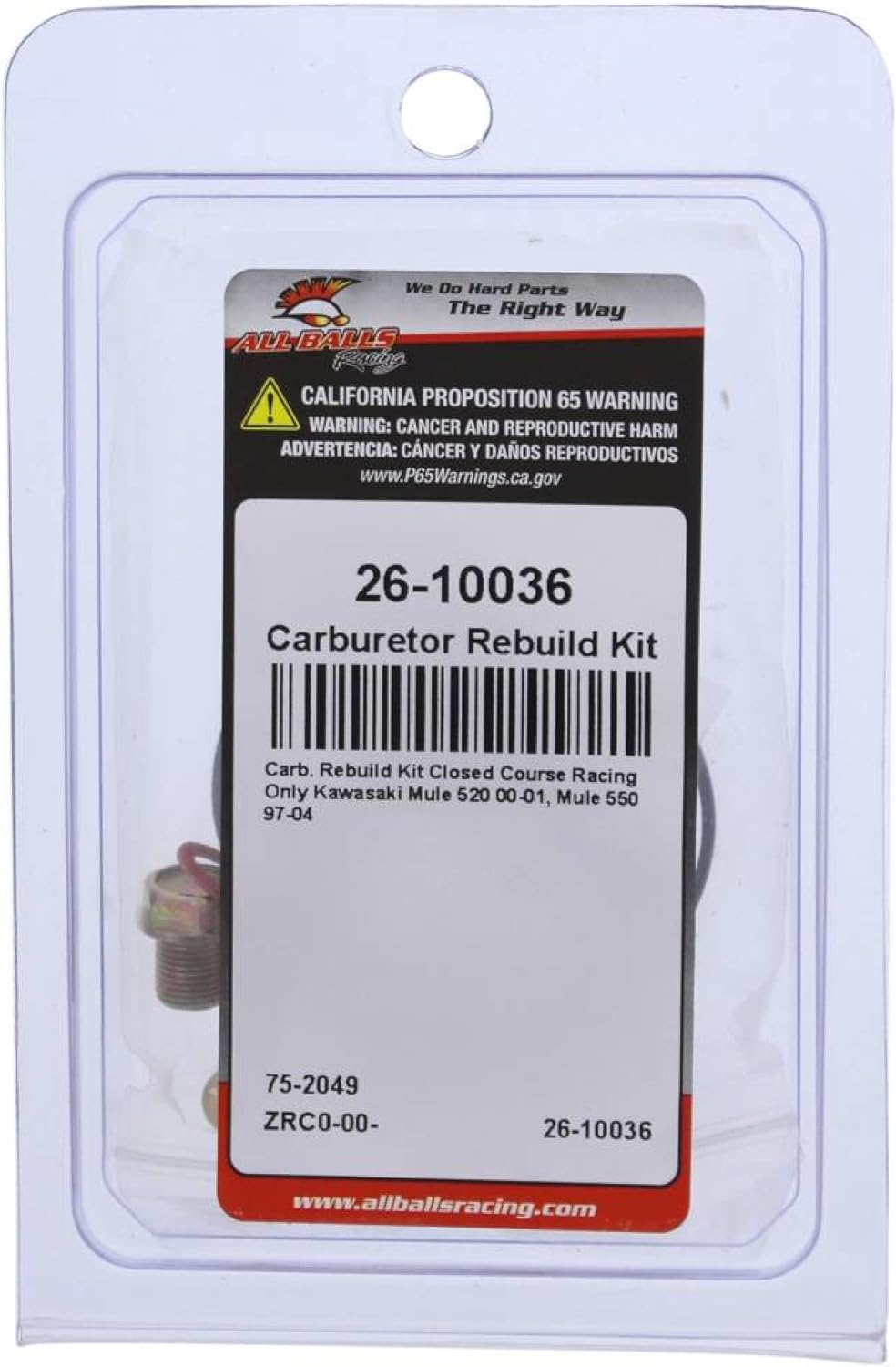 All Balls Carburetor Rebuild Kit (26-10036) Replacement For Kawasaki Mule 520 2000 2001, Mule 550 1997 1998 1999-2002-2004