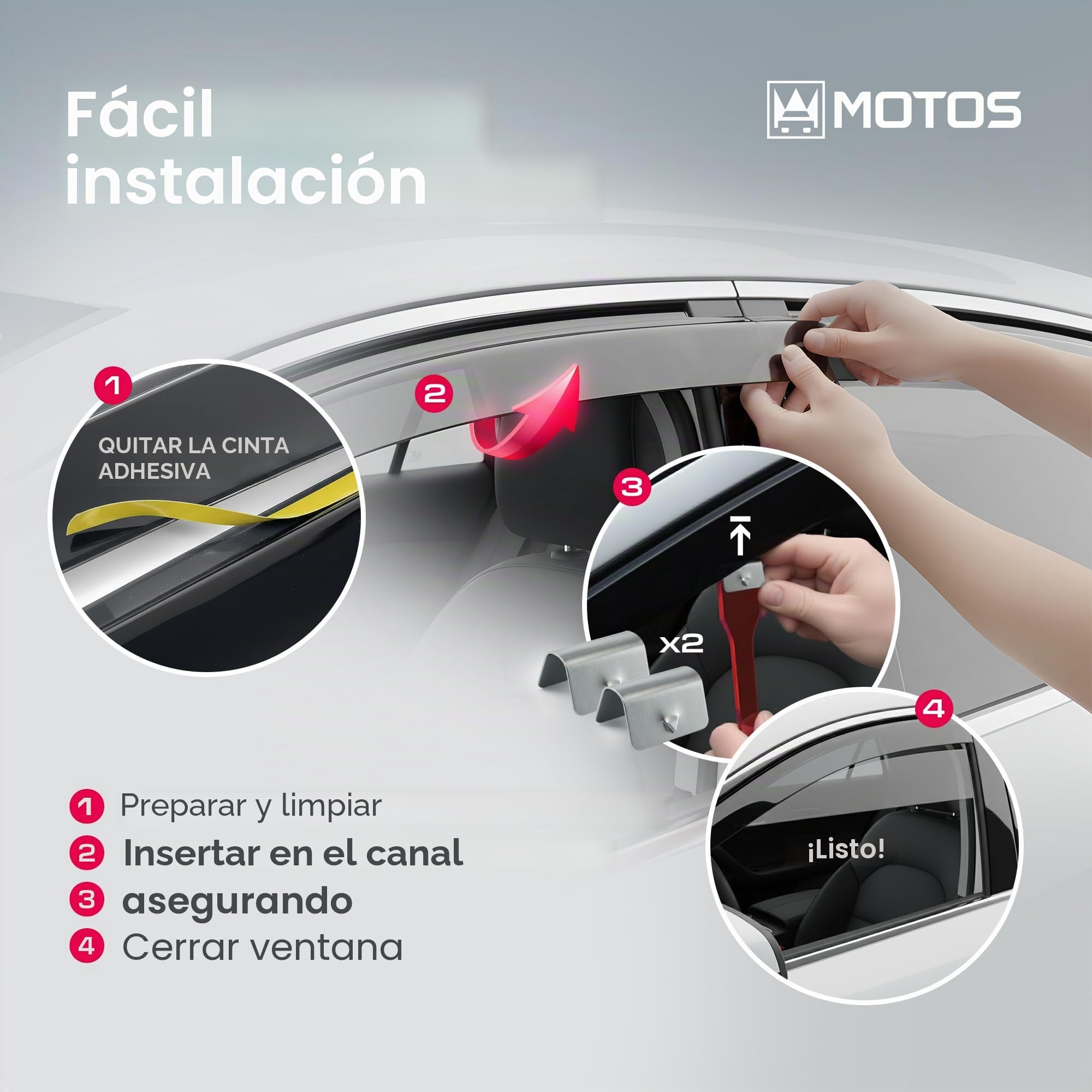 MOTOS Deflectores de Viento para Citroen BERLINGO III Desde 2018 Duraderos y Robustos, Deflector de Lluvia, Reducción de Ruido y Turbulencias del Aire, Fácil Instalación, Protección Estética y Ahorro