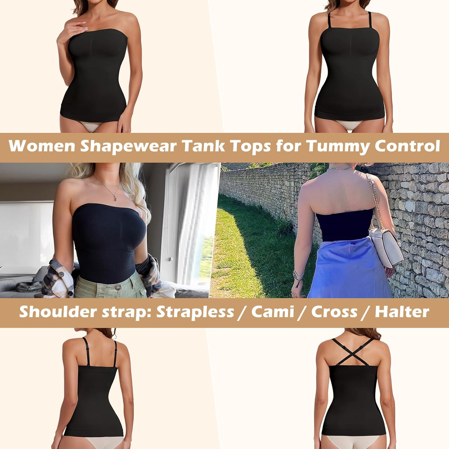 JOYSHAPER Strapless Shapewear Tank Top for Women Bandeau Shapewear Camisole Long Tube Top Strapless Camisoles - Image 4