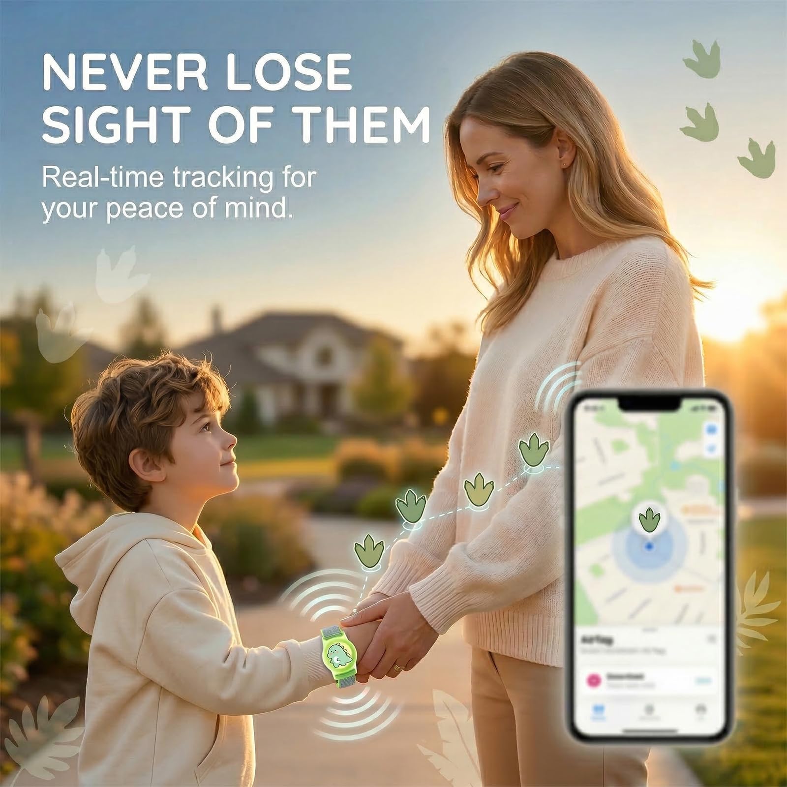 Bransoletka Airtag dla Dzieci Dino, Silikonowa Obudowa Ochronna dla AirTag, Regulowana Nylonowa Bransoletka dla Chłopców, Uchwyt AirTag na GPS Tracker, Bezpieczna Ochrona & Komfort