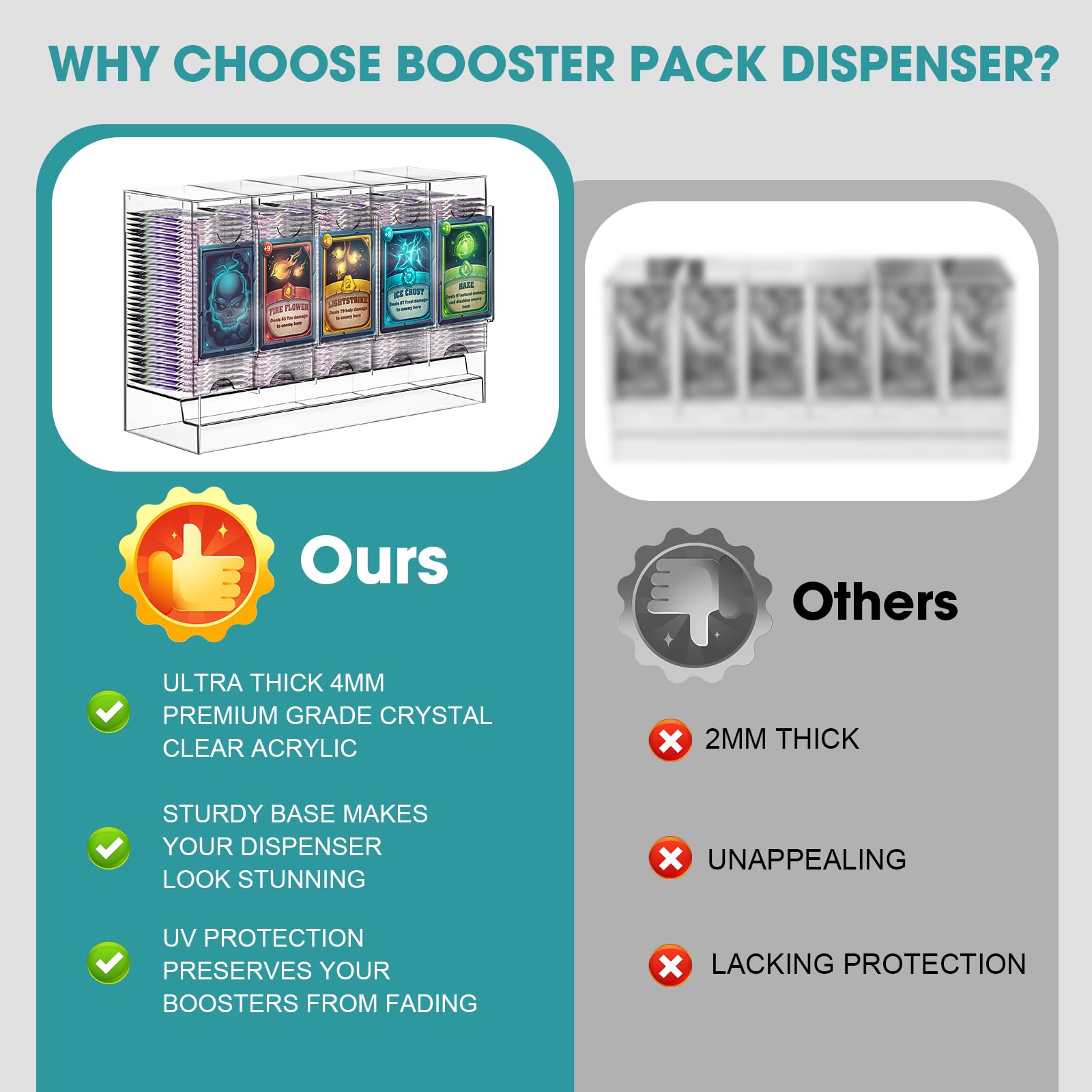 Dispensador de 5 ranuras con base negra, se adapta a 200 paquetes de refuerzo para dispensar, compatible con potenciadores de tarjetas coleccionables TCG y potenciadores de tarjetas deportivas