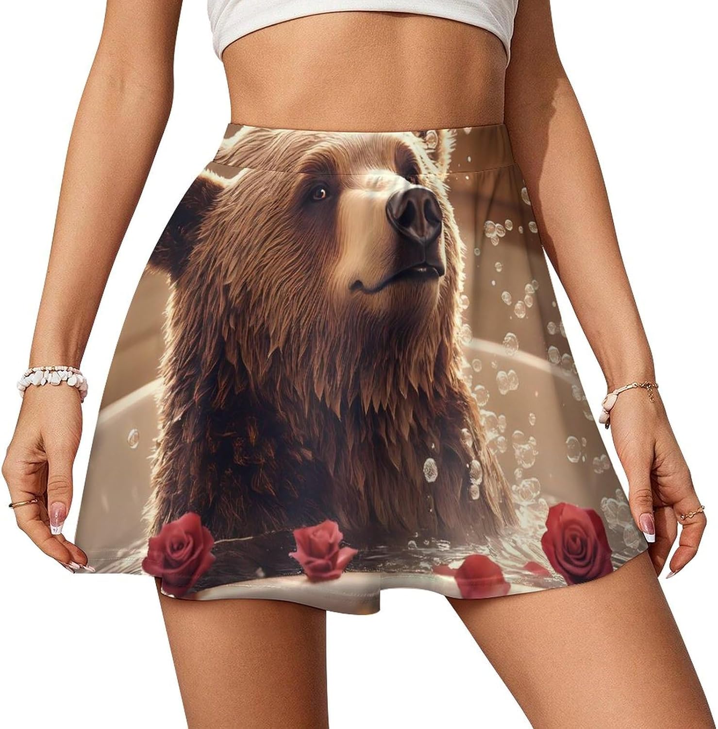 Funny Bear Bathtub Women Tennis Skirt Print Golf Skirts Mini Casual Workout Skorts