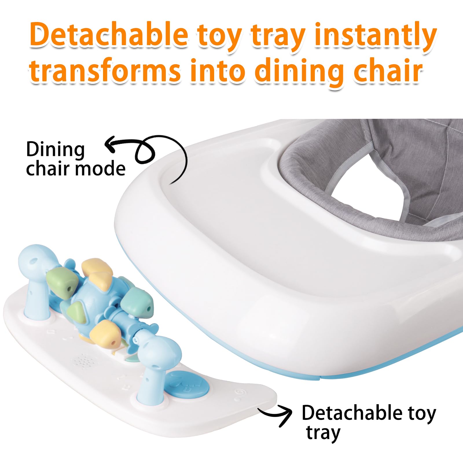 OHMG 4-en-1 Trotteur Bébé avec plateau multi-activités interactive avec musique amovible, Trotteur bébé réglable en hauteur et facilement pliable,jusqu'à 12 kg