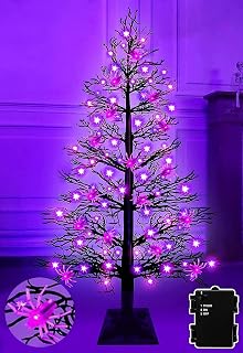 4 Ft Halloween Black Spooky Tree with Timer Total 70 LED Purple Lights & 16 DIY Spiders, Battery Operated Artificial Black Spooky Tree for Halloween Decorations for Indoor Outdoor Home Holiday Party