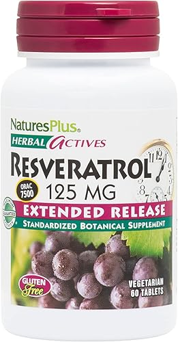 NaturesPlus Herbal Actives Resveratrol, liberación prolongada - 125 mg, 120 tabletas vegetarianas - Sin gluten - 60 porciones