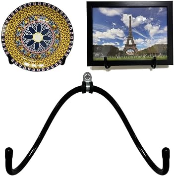 Wall Mount Metal Display Stand, Black Easel Plate Display Photo Holder Stand, Displays Picture Frames, Decorative Plates, Tablet and Art, Home Decoration, Come with Anchors and Screws.