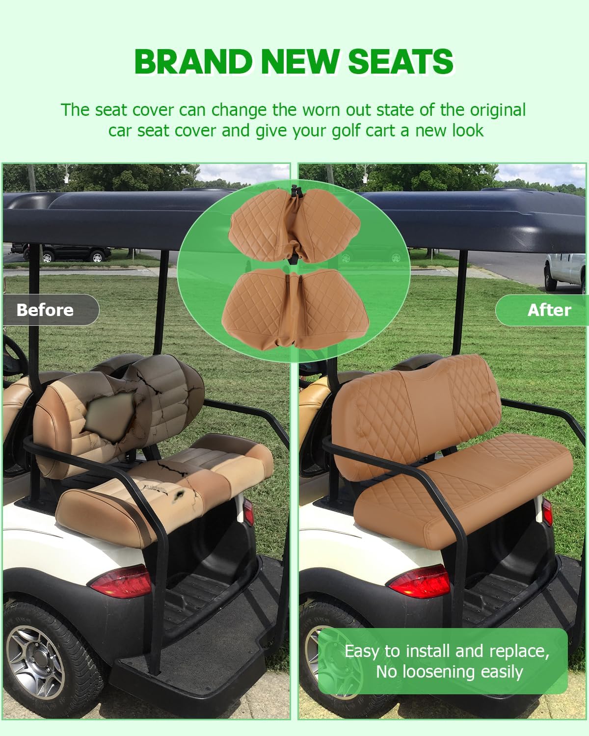 SCITOO Golf Cart Seat Cover for Club Car, EZGO, Yamaha Rear Seat Soft Comfortable Seat Cover, Easy to Install