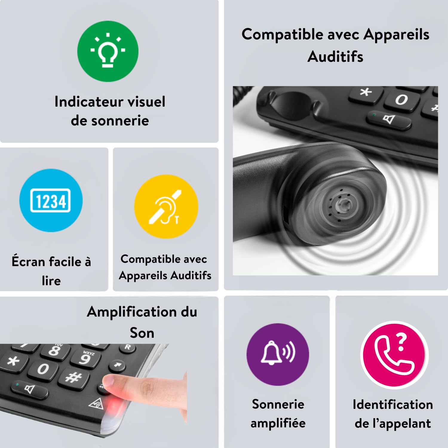 Doro Magna 4000 Téléphone Fixe Amplifié +60dB sur Le combiné, avec Touches espacées, Grand écran (Noir) [Version Française]