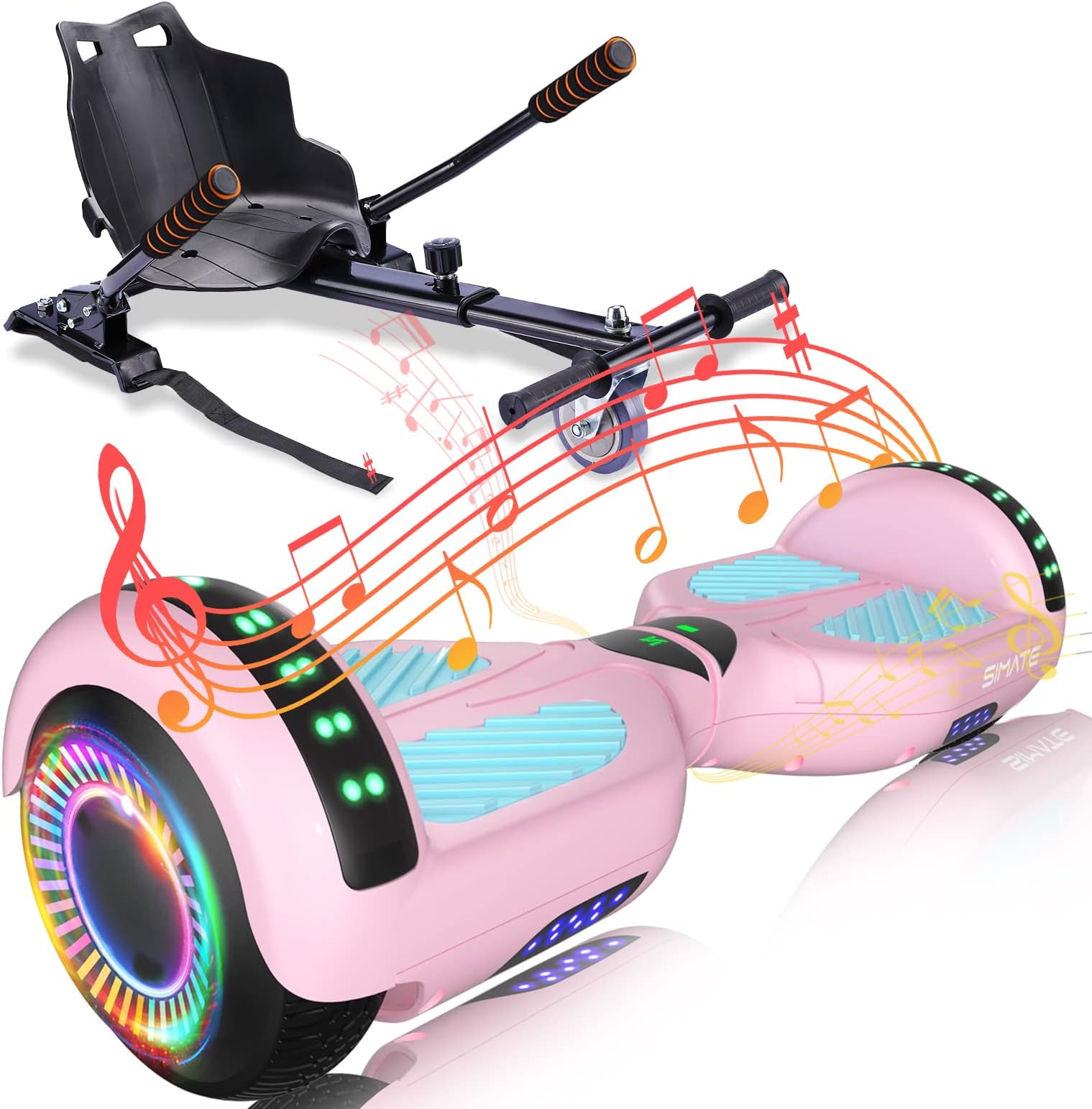 Hoverboard with Seat Attachment Combo, 6.5" Self Balancing Hover Board with Bluetooth Speakers and LED Lights for Kids Adults Girls Boys(Include Go-Kart)