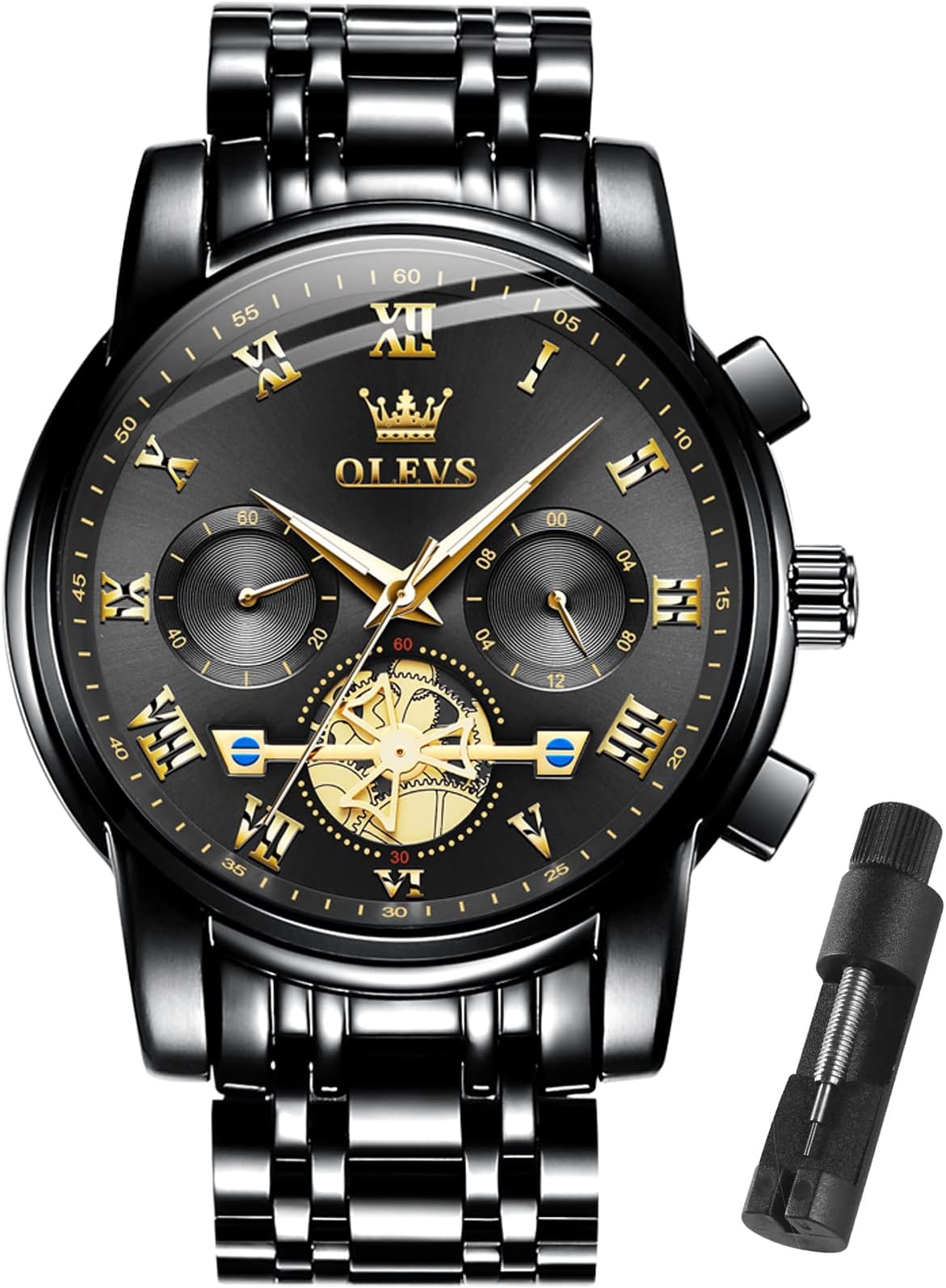 Watches for Men with Date Luxury Big Face Waterproof Mens Wristwatch Analog Dress Two Tone Stainless Steel Man Watch Luminous Relojes De Hombre Calendar(Green/Blue/Black Dial