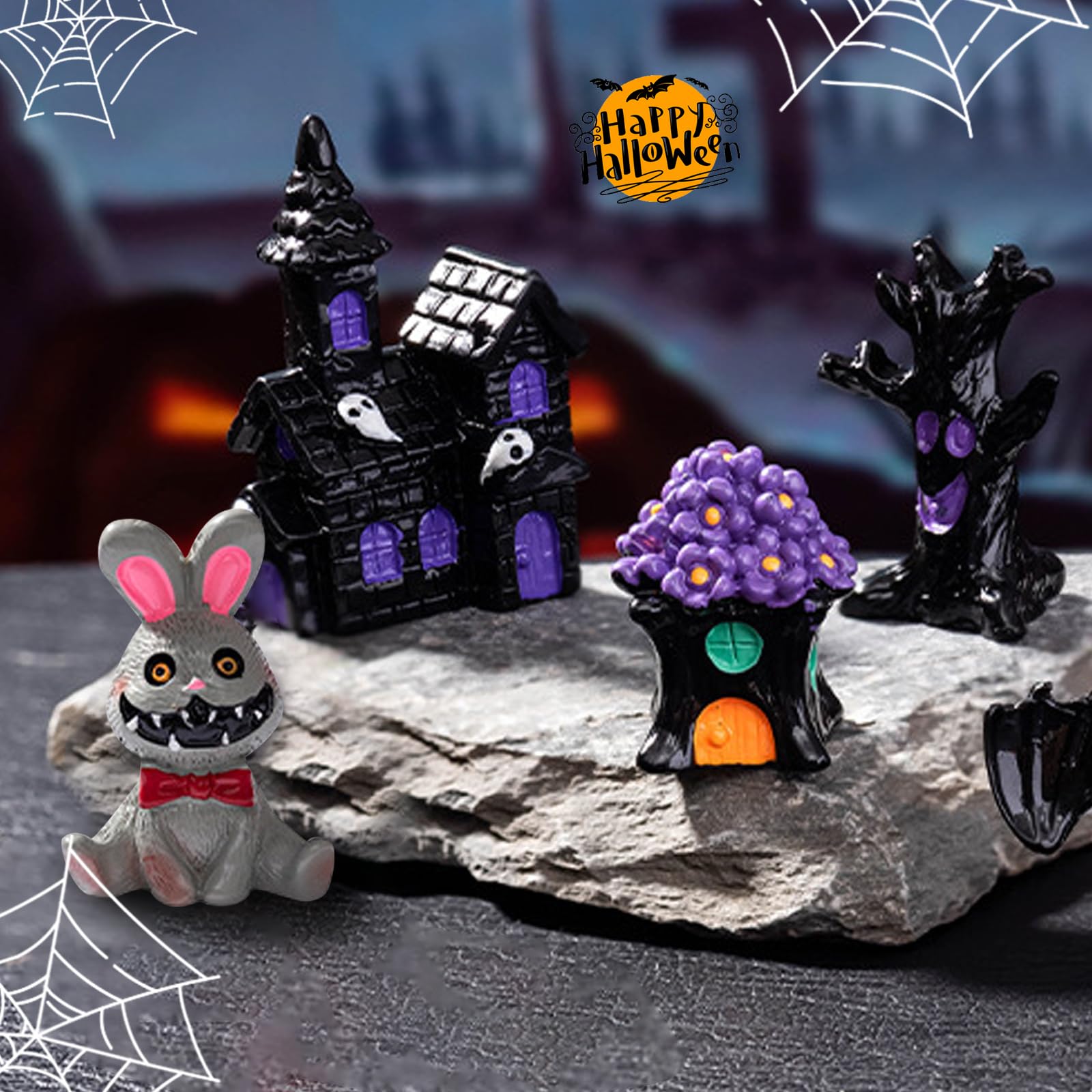 Kit Casa Delle Bambole Di Halloween - 35 Accessori In Miniatura: Porta, Strega, Zucca, Scheletro, Bara, Pipistrelli