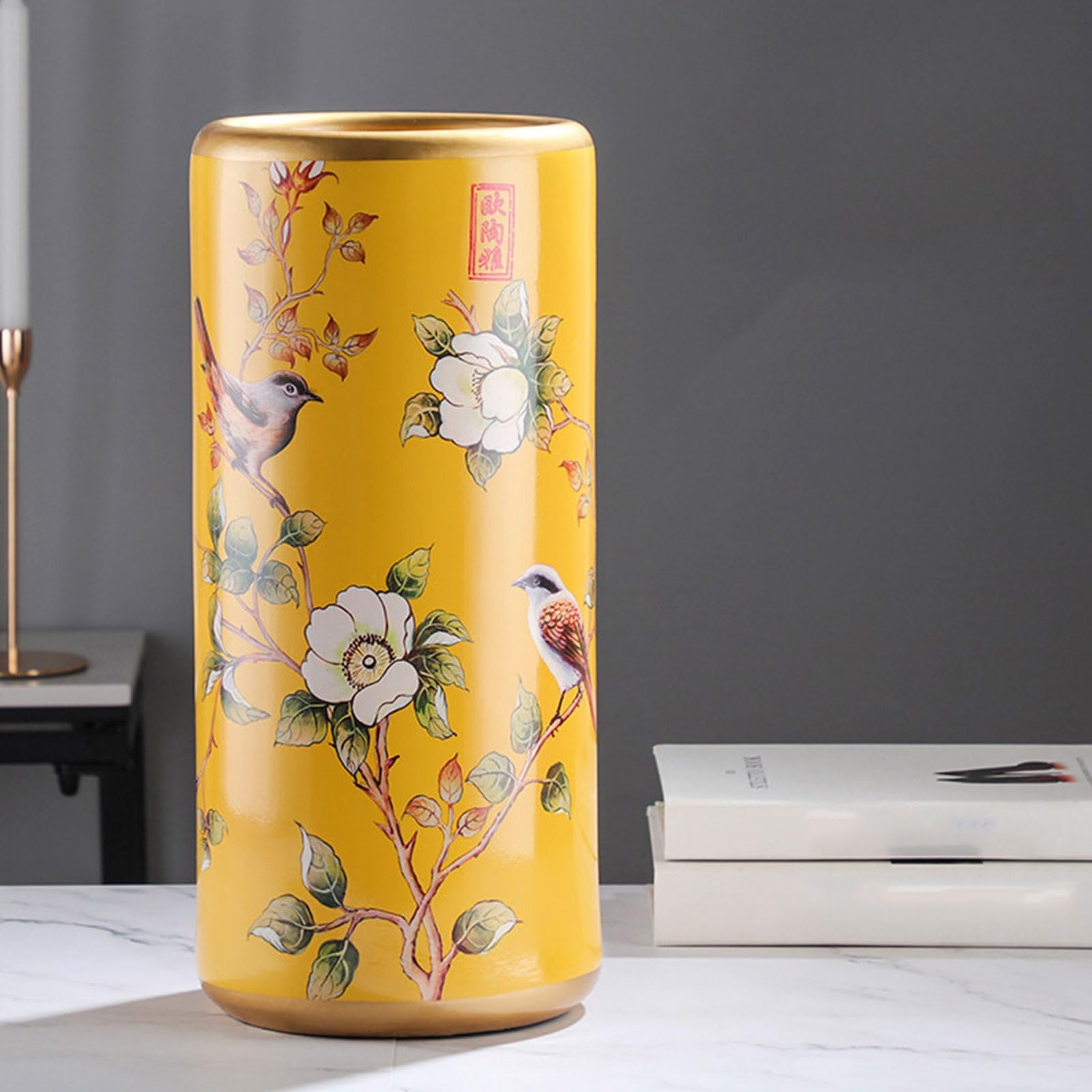 OECETCAWKD Ceramic Umbrella Stand for Entryway, Handmade Vintage Porcelain Umbrella Holder, Chinoiserie Flower Vase, Floor Standing Storage Bucket for Canes and Walking Stick(A)