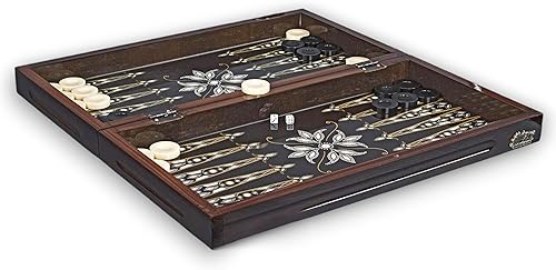 LaModaHome Star - Juego de backgammon turco antiguo, diseño de tulipanes recubiertos de celofán de vinilo de élite, juego de mesa Tavla, madre