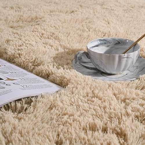 Miniatura 7 de Softlife Alfombra de Área Beige para Dormitorio, Alfombras de Felpa Shag Esponjosa para Sala de Estar de Niñas, Alfombra Pequeña Suave Difusa para