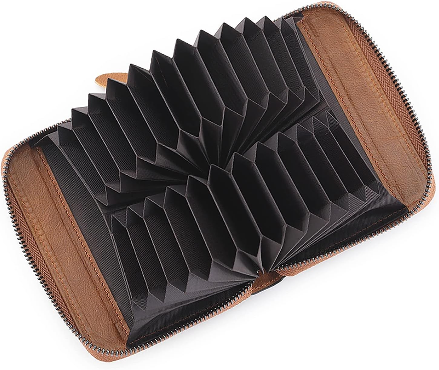 Card Pouch Men's and Women's Pu Material Organ Card Case Multi-Card Zip Bag Passport Wallet Card Cases(Brown)