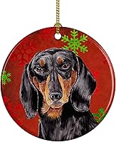Vista 18 de Caroline's Treasures Dachshund copos de nieve rojos y verdes, adorno de cerámica de Navidad para colgar en el árbol de Navidad, decoración