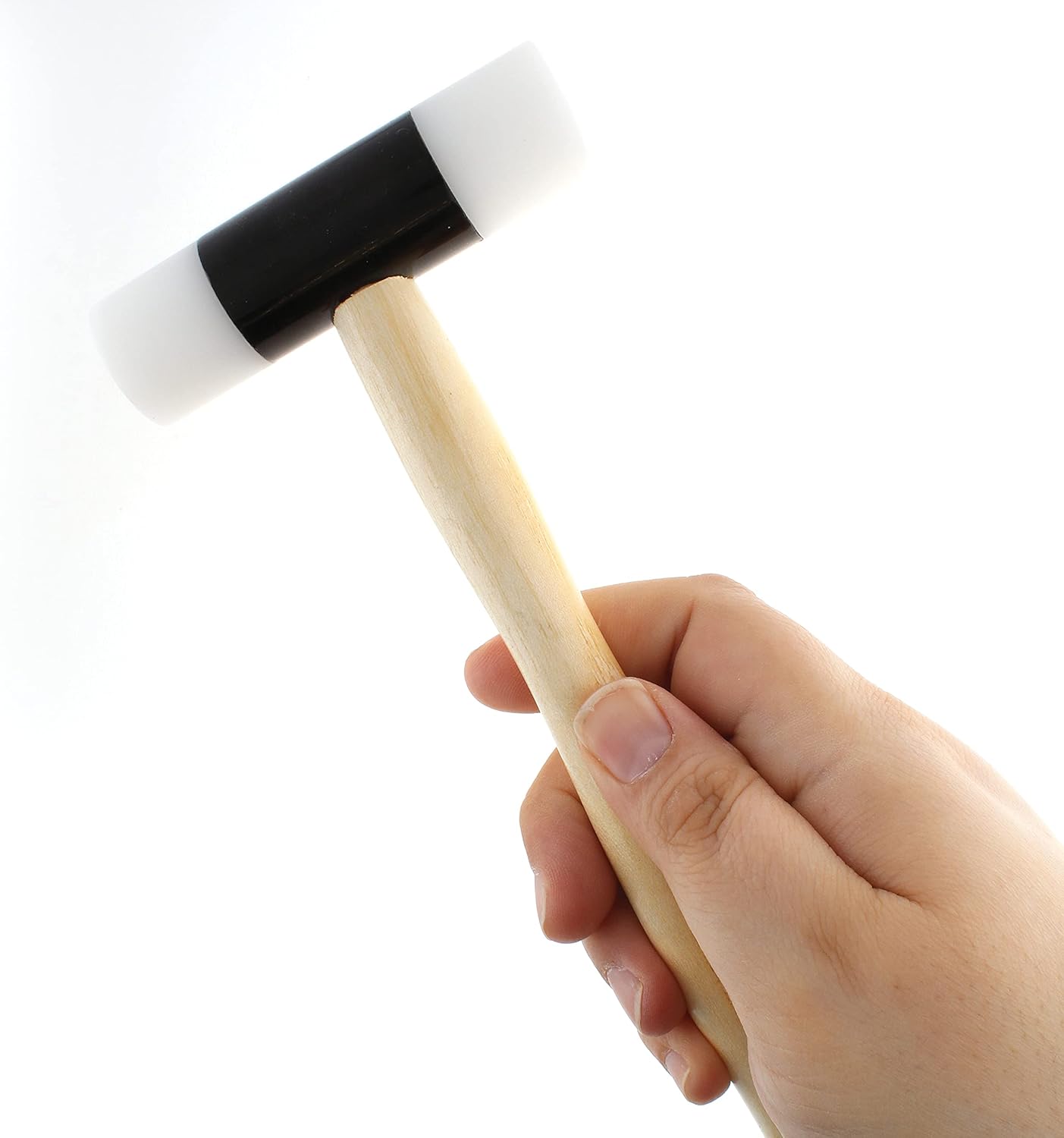 The Beadsmith Double Plastic Mallet - Metal Elements - 9.5 inches Wooden Handle - 90mm, 4.6oz head, 24mm faces - Use to flatten and shape sheet metal and wire with no risk of marring