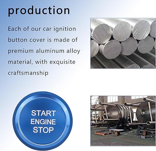 Miniatura 3 de Cubierta de botón de arranque para automóvil compatible con Audi, cubierta de aluminio para botón de arranque del motor con anillo de metal para