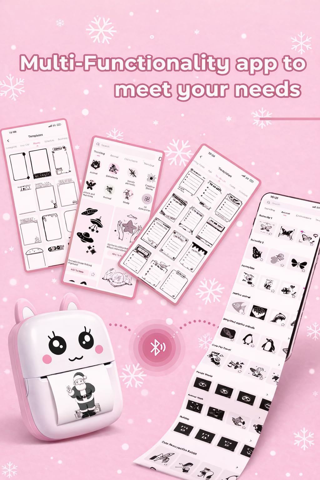 Brand Conquer Mini Bluetooth Thermal Printer for Kids | Cute Kitty Design | Portable & Rechargeable | Ink-Free Printing | Safe & Durable | Ideal for Students, Notes, Stickers & Fun Learning (Pink) 2
