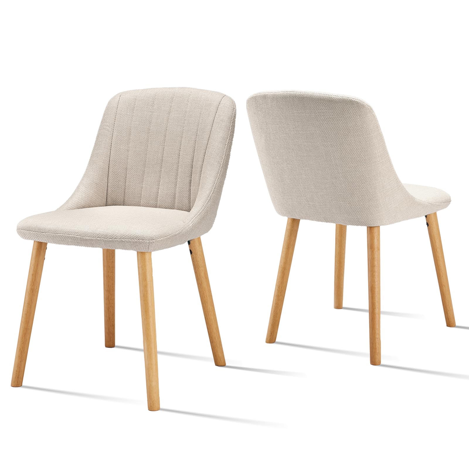 Goeurvant Esszimmerstuhl Beige Holzbeine 2er Set Küchenstuhl Polsterstuhl Wohnzimmerstuhl Stühle Esszimmer aus Polyester