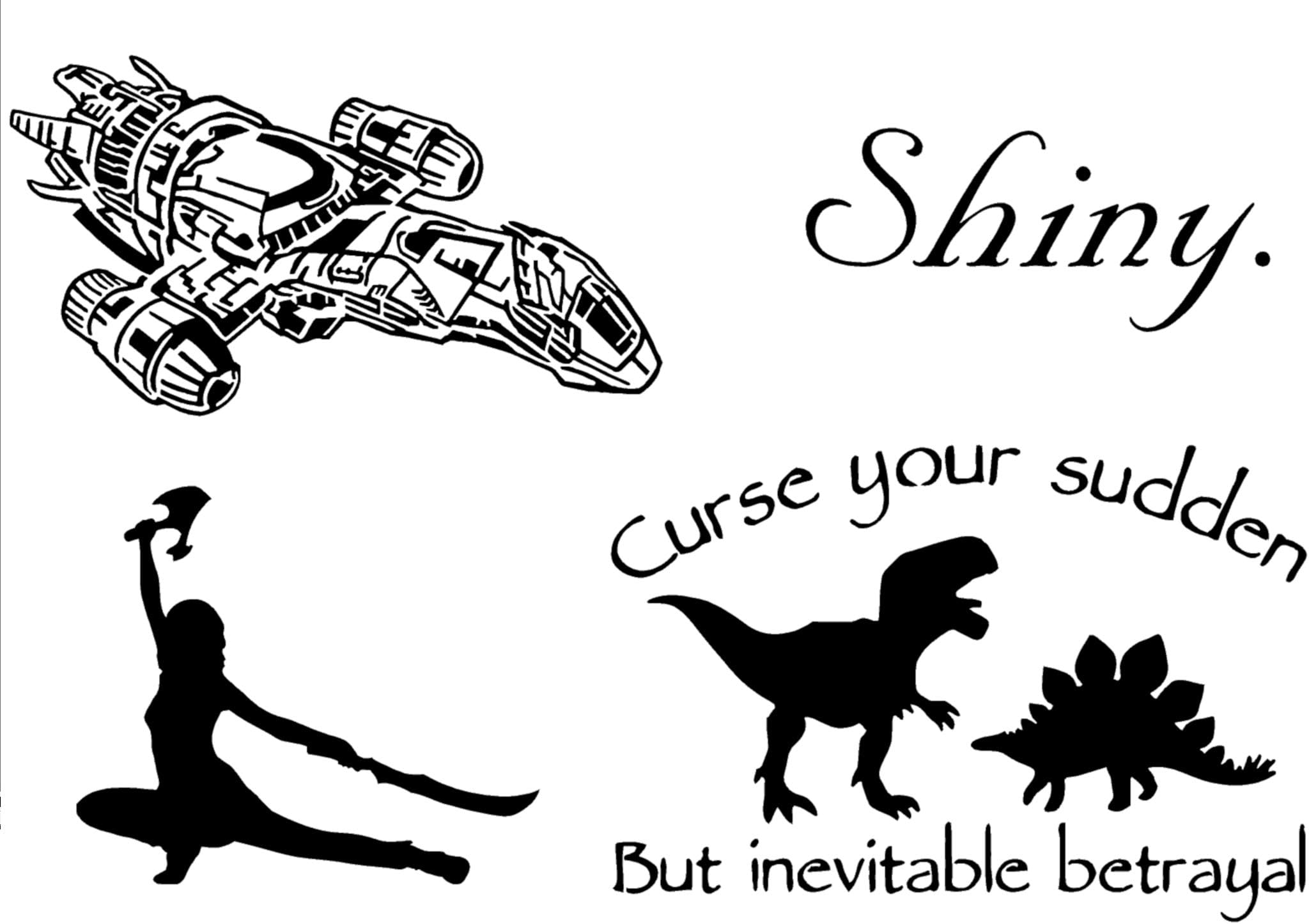 YSECTL KKT Lyniv Serenity Ship, River Tam, Shiny, Dinosaurs Decals (Black)