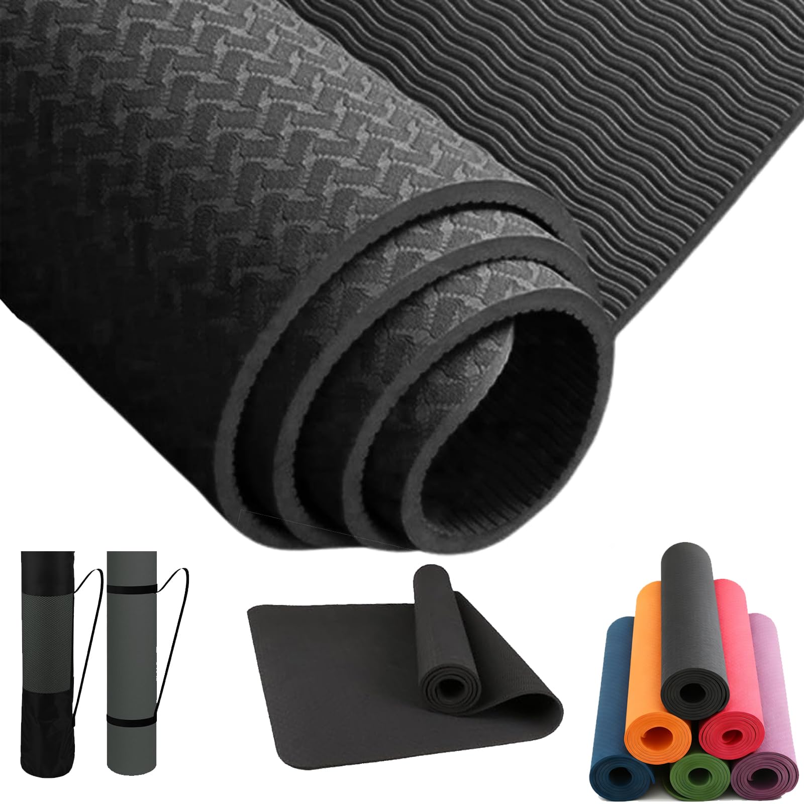 Esterilla de Yoga, Pilates y Fitness TPE Ecológico | Antideslizante, 3 Grosores, Sin Olor, Incluye Correa y Bolsa de Transporte 183x61 cm, Ideal para Deporte en Casa